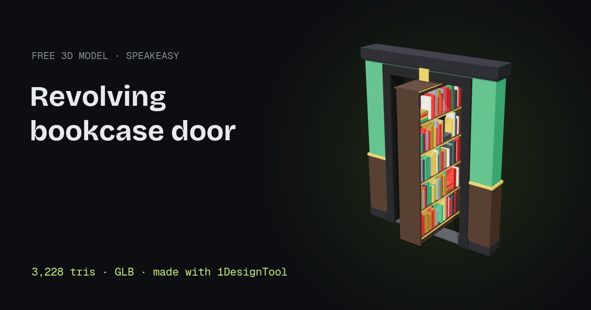 Pivot Door Section Revolving bookcase door 3D model — Speakeasy · Free low-poly GLB