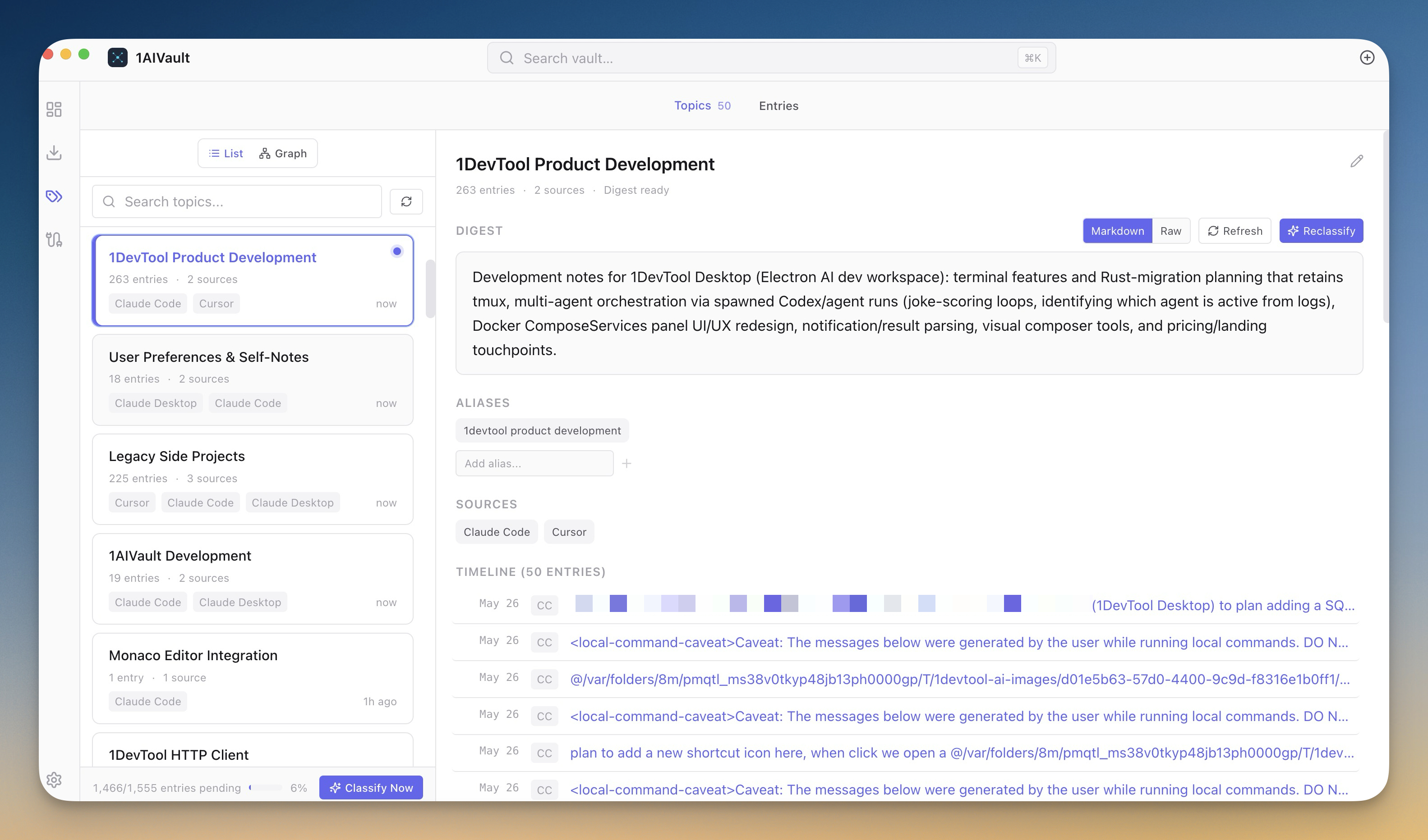 A topic view organizing private AI memories into reusable knowledge clusters.