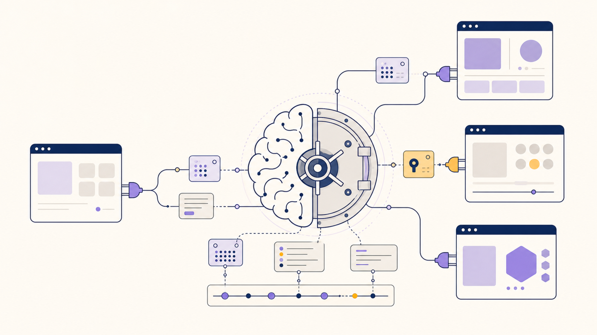 Editorial illustration of context fragmenting across disconnected AI tools