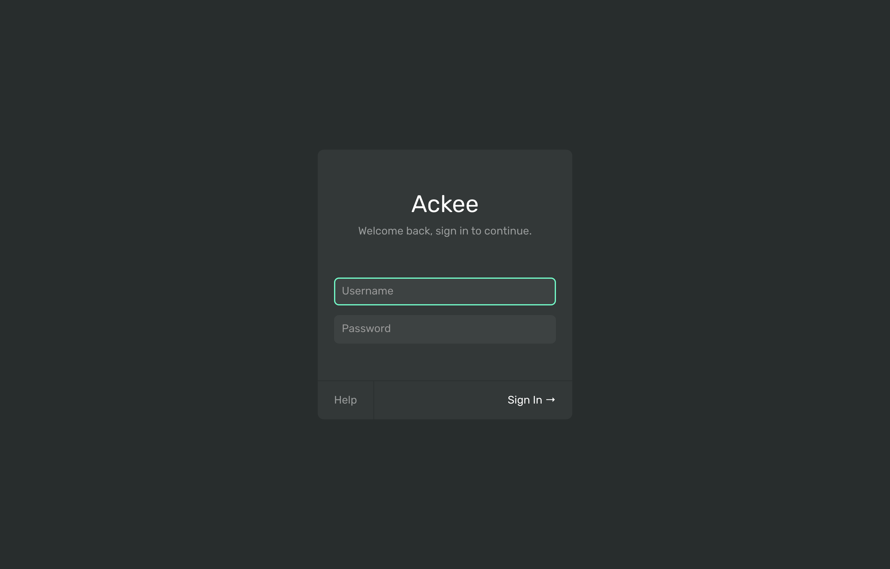 The deployed Ackee web UI loaded in a browser