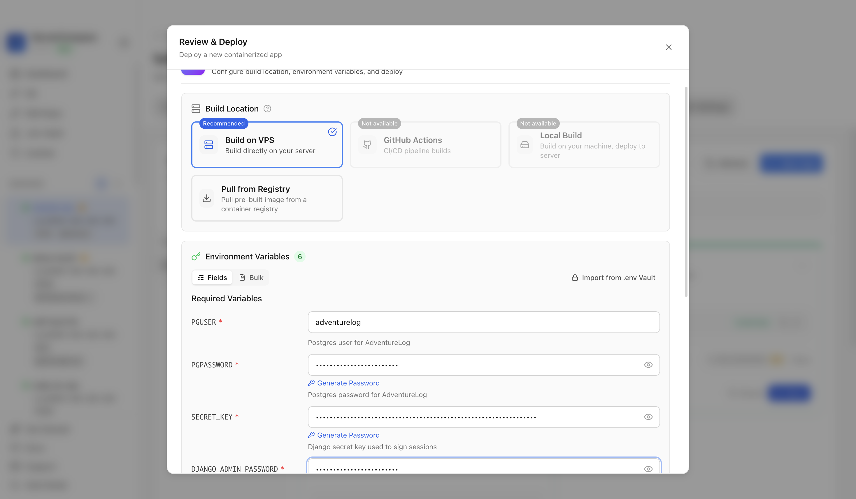 Reviewing AdventureLog port and volume before deployment