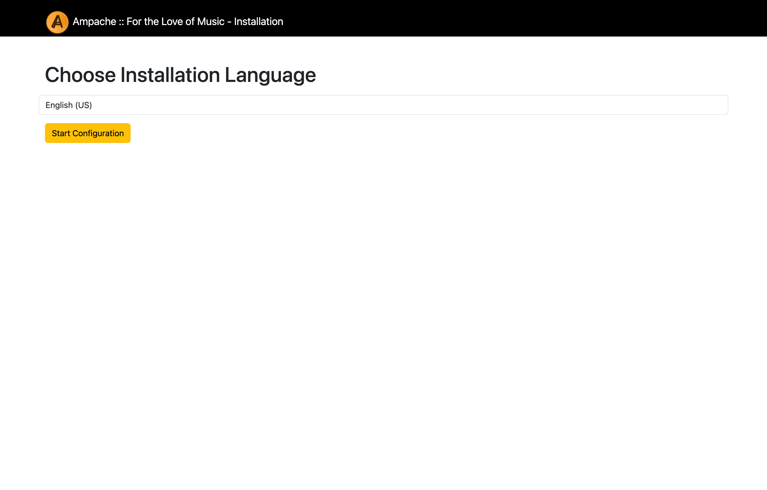 The deployed Ampache web UI loaded in a browser