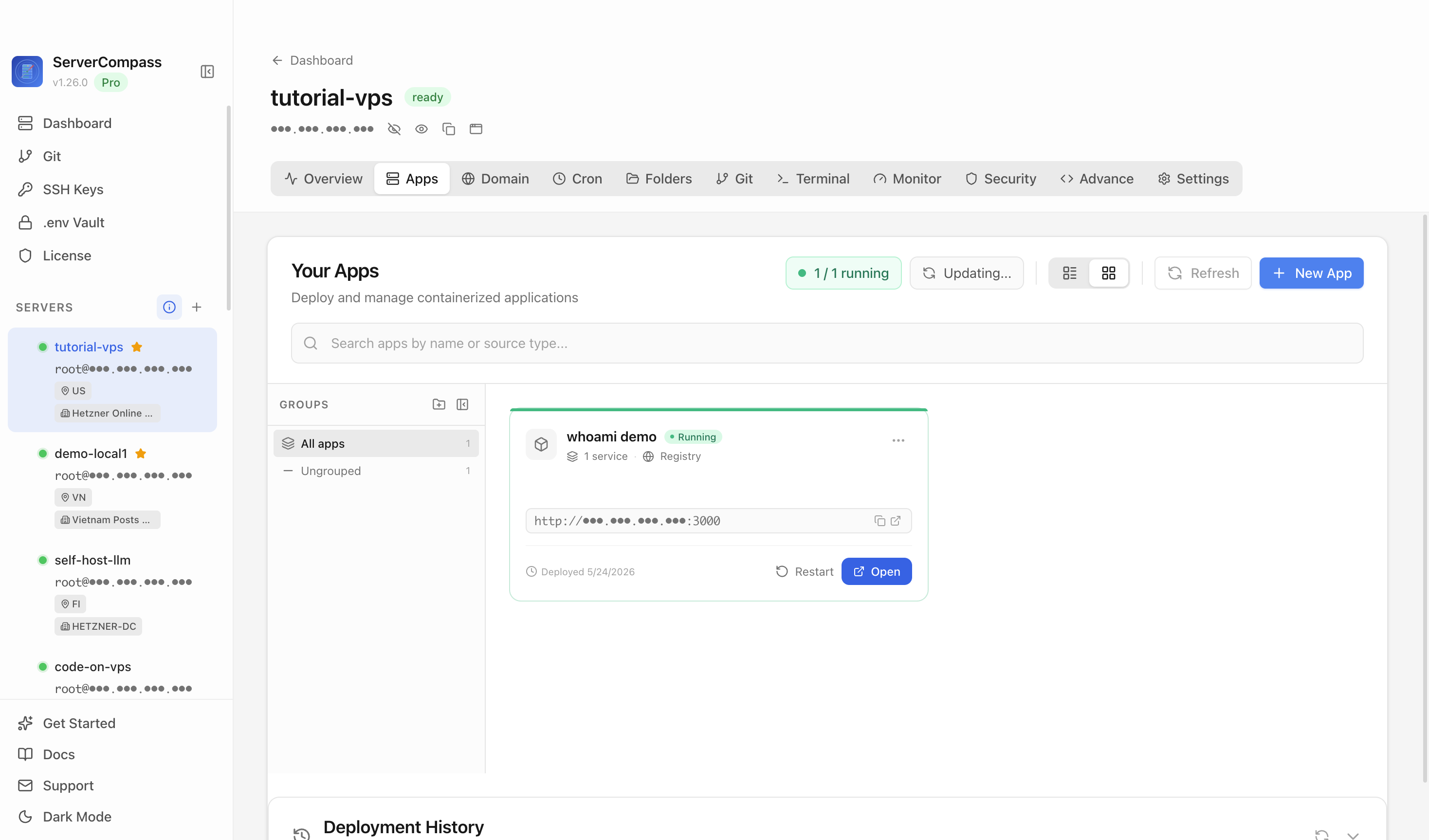 Server Compass Apps tab before creating an AnonUpload app