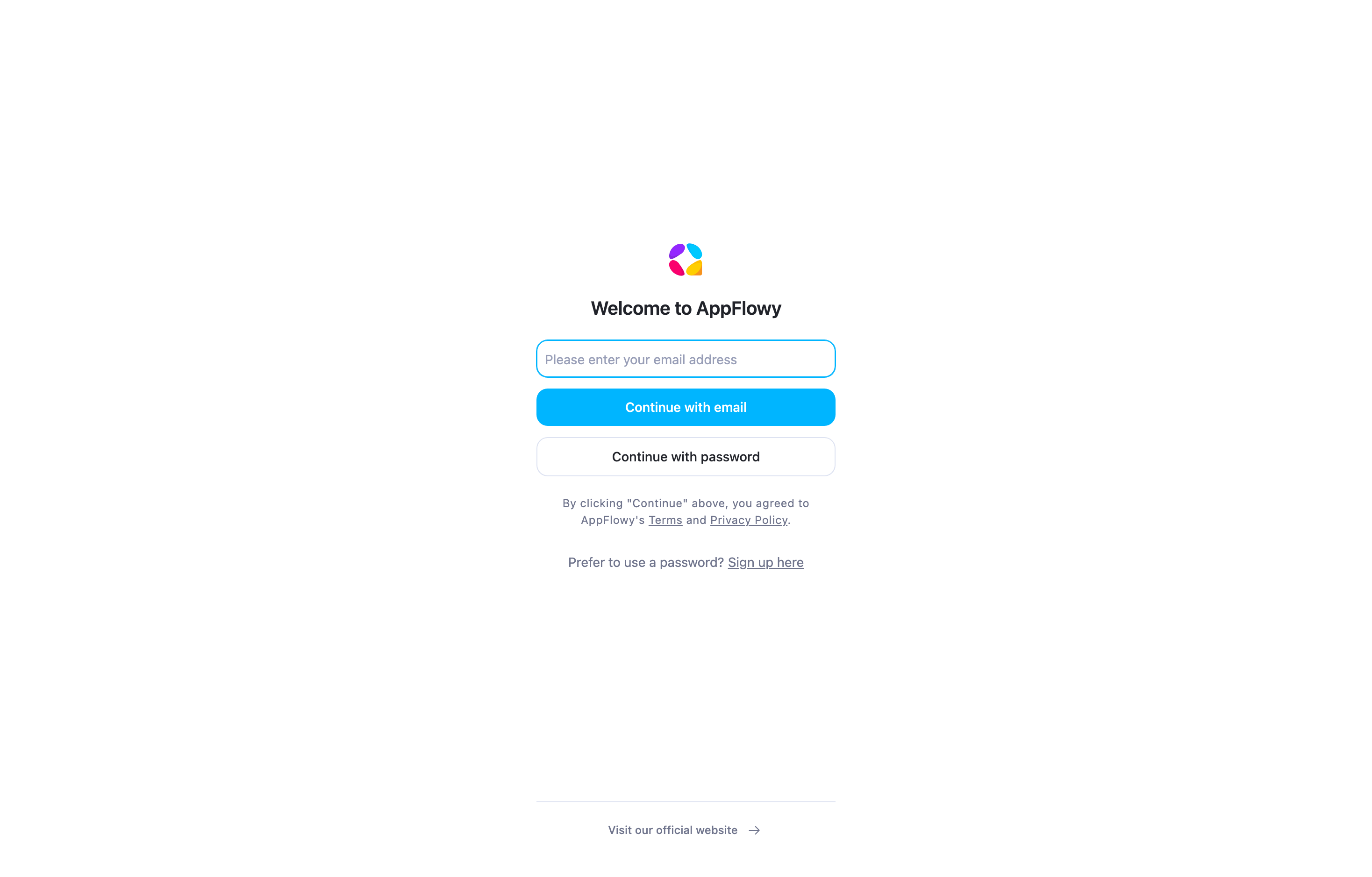 The deployed AppFlowy web UI loaded in a browser