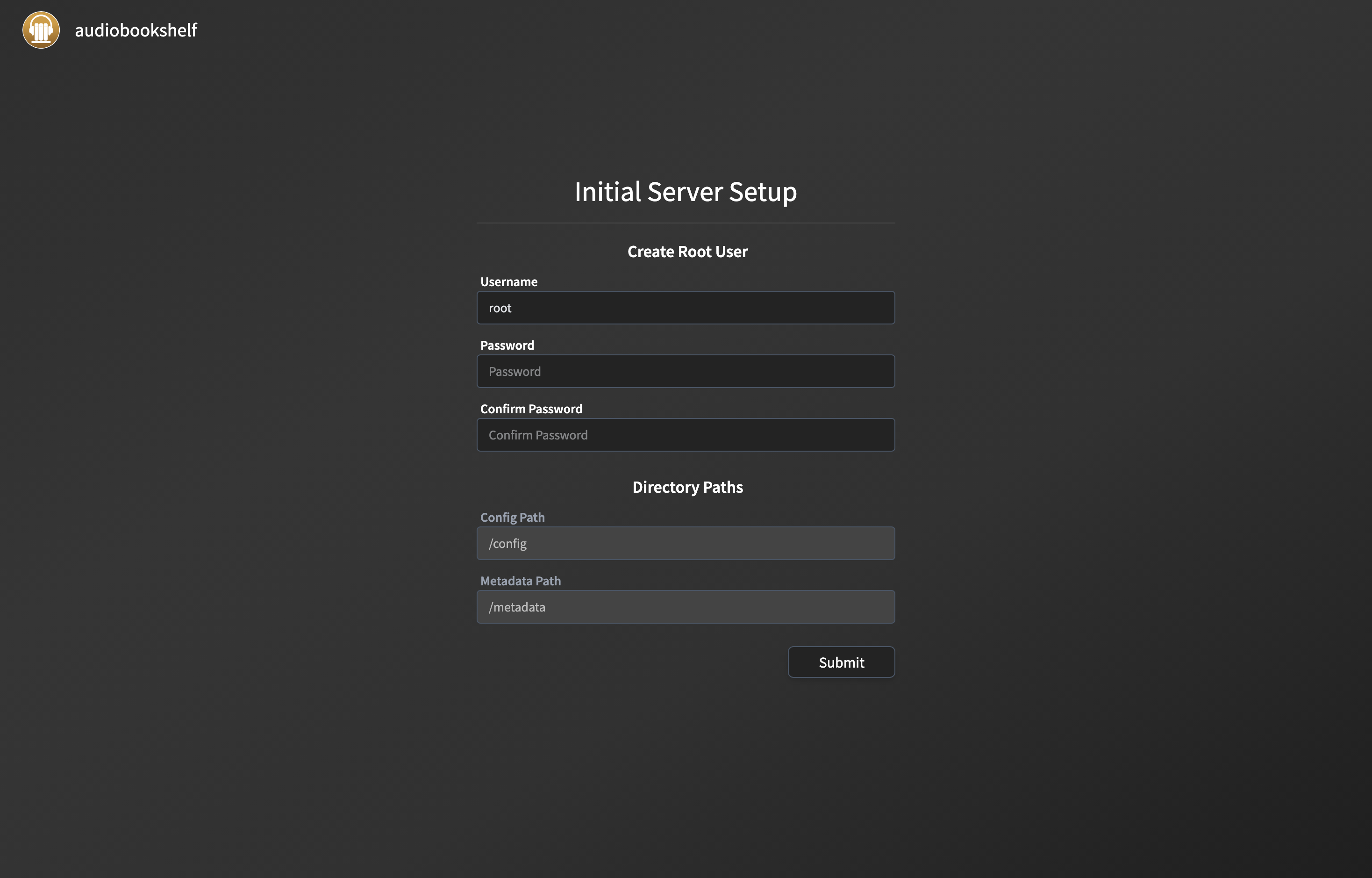The deployed Audiobookshelf web UI loaded in a browser