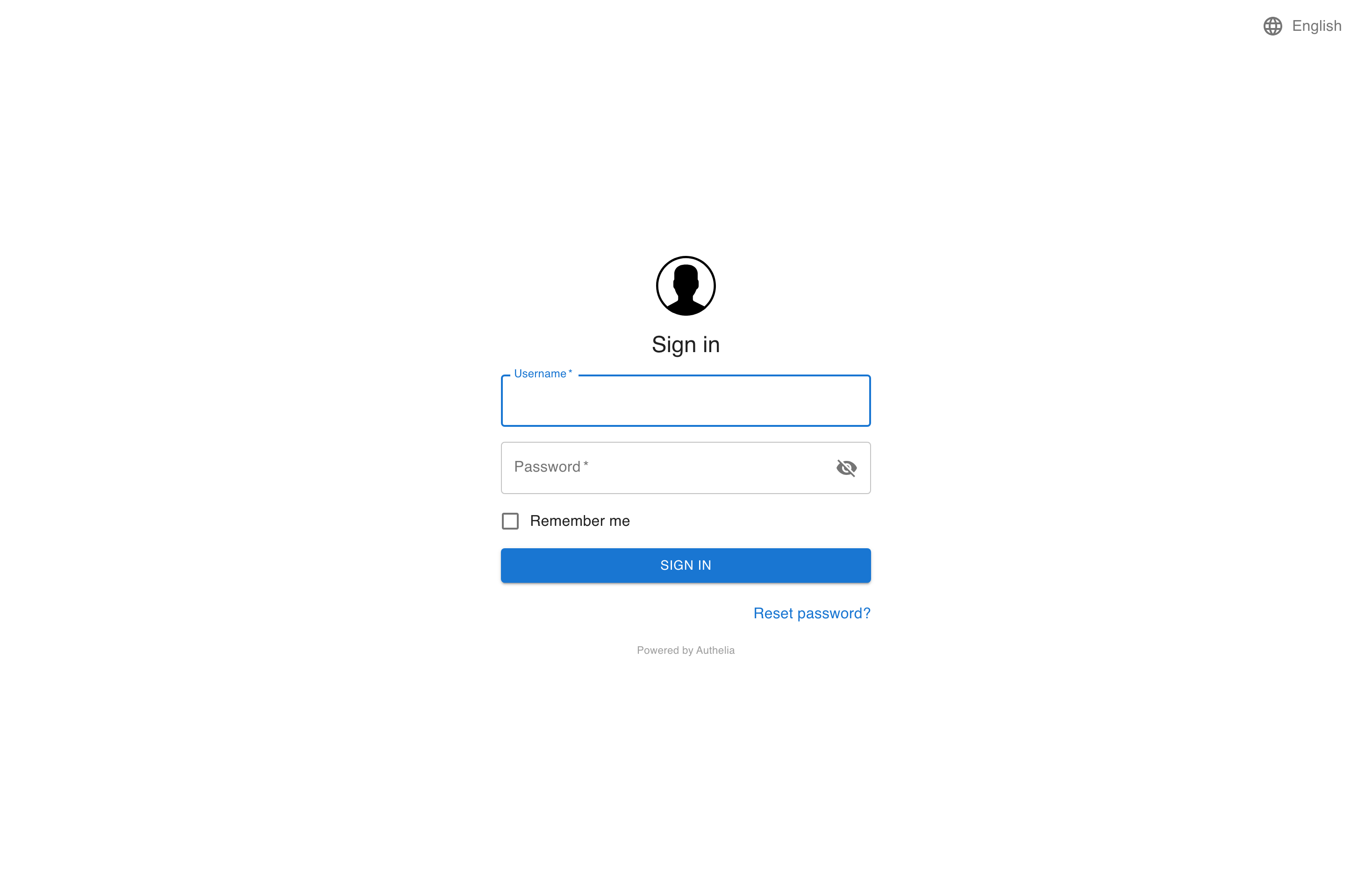 The deployed Authelia web UI loaded in a browser