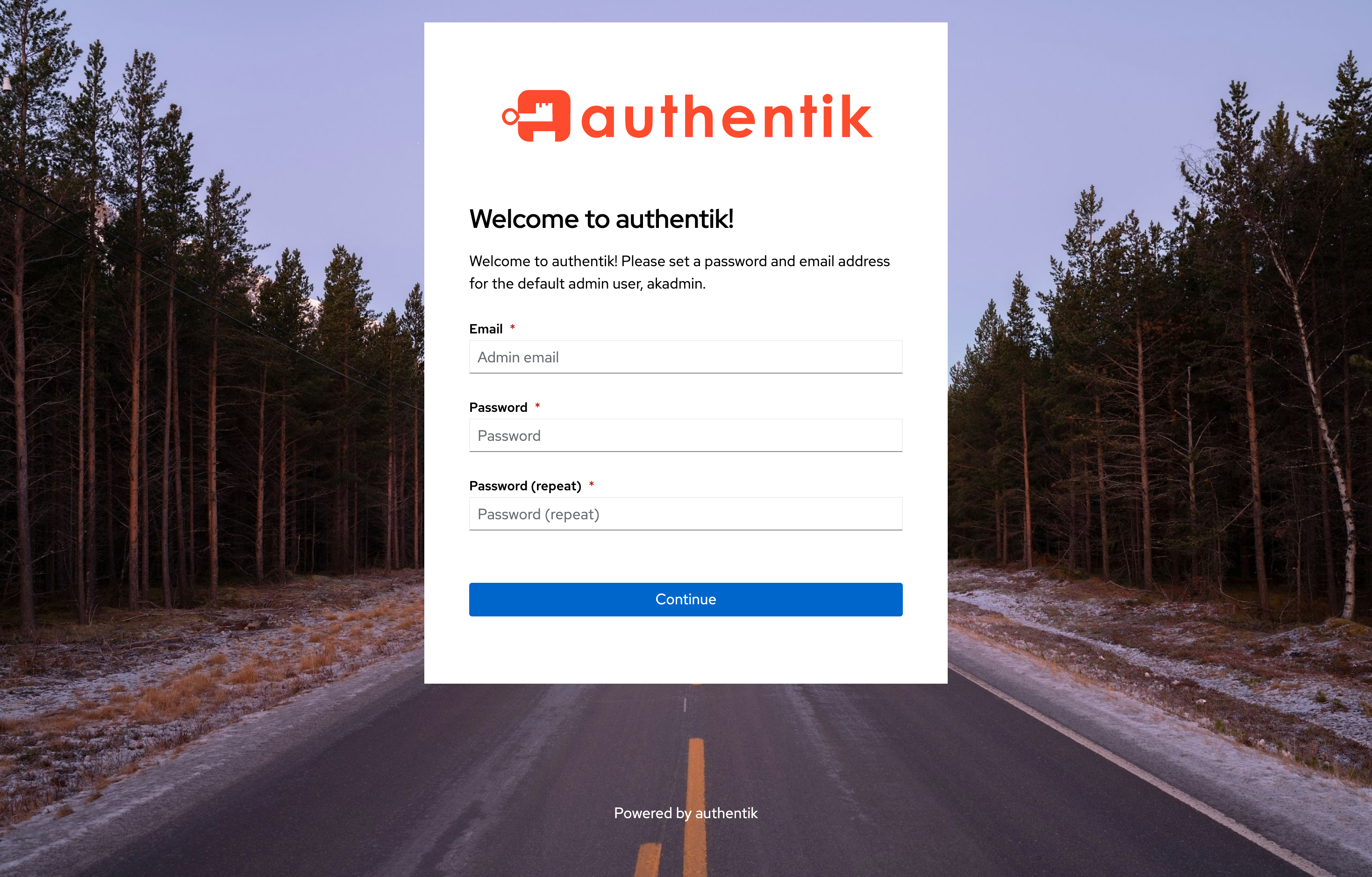 The deployed Authentik web UI loaded in a browser