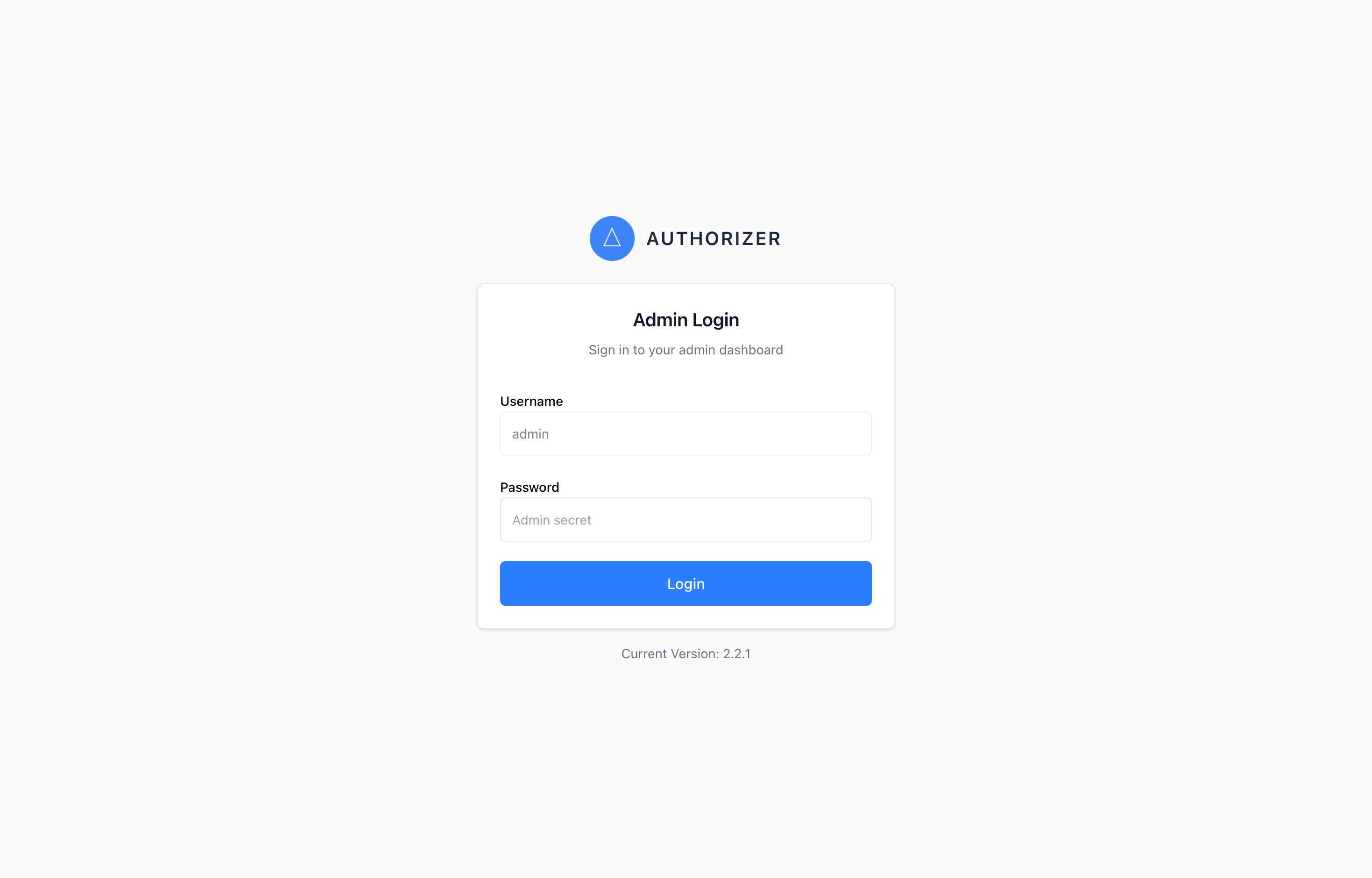 The deployed Authorizer web UI loaded in a browser
