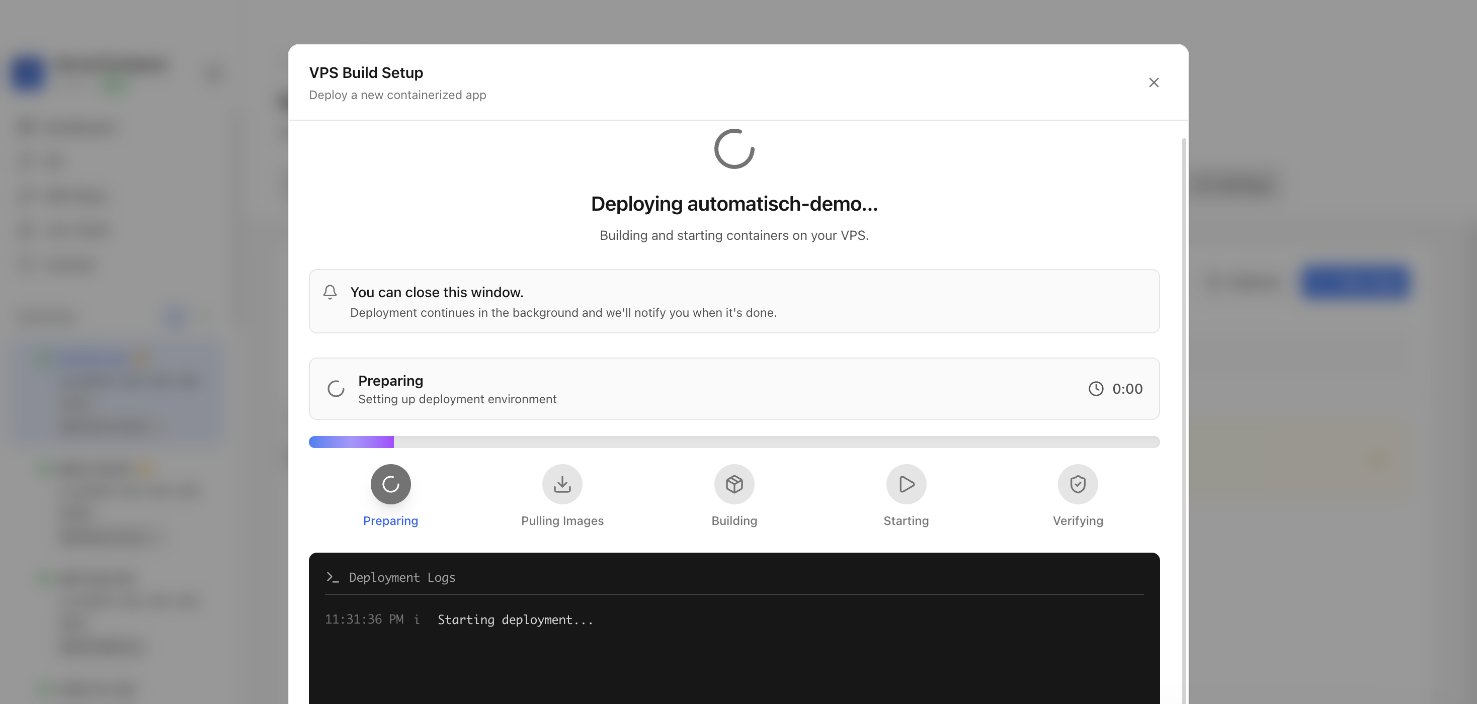 Server Compass deploying the Automatisch template on the VPS