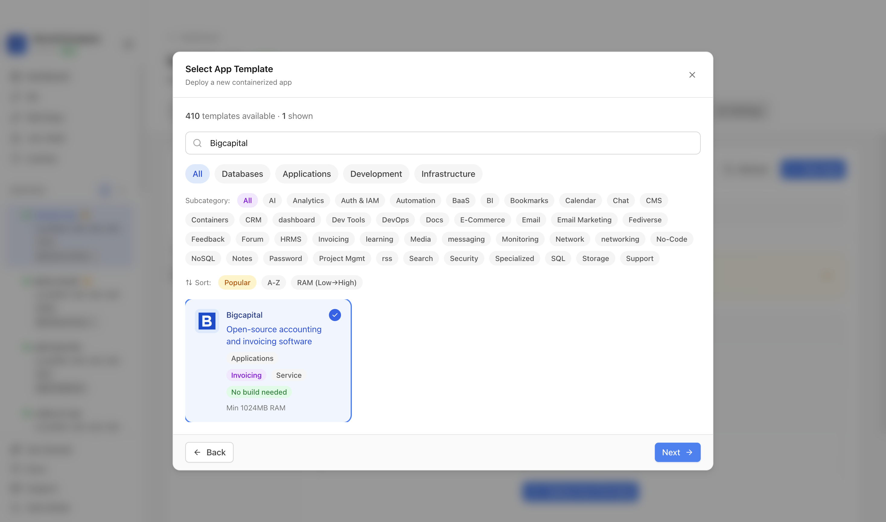 Bigcapital template selected in Server Compass