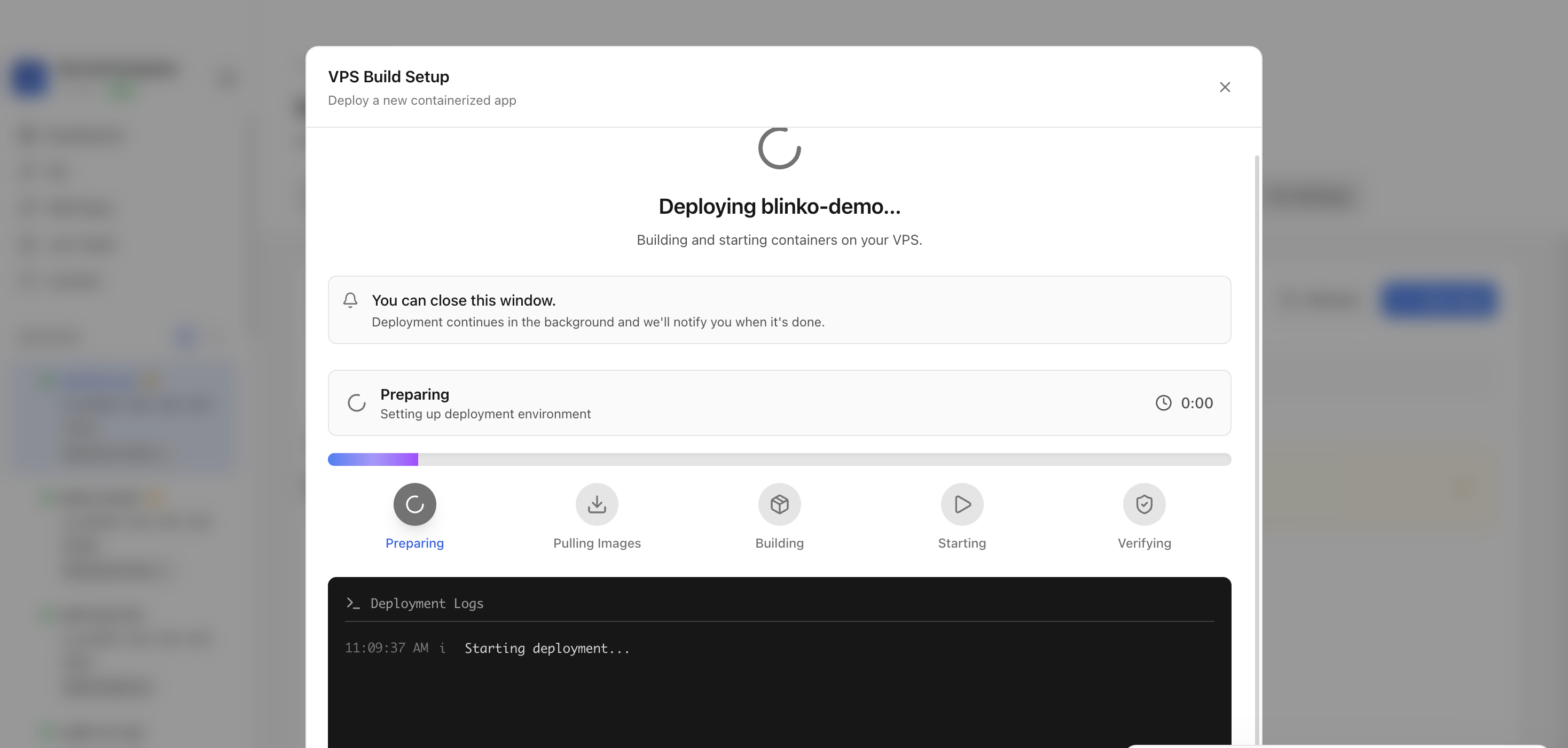 Server Compass deploying the Blinko template on the VPS