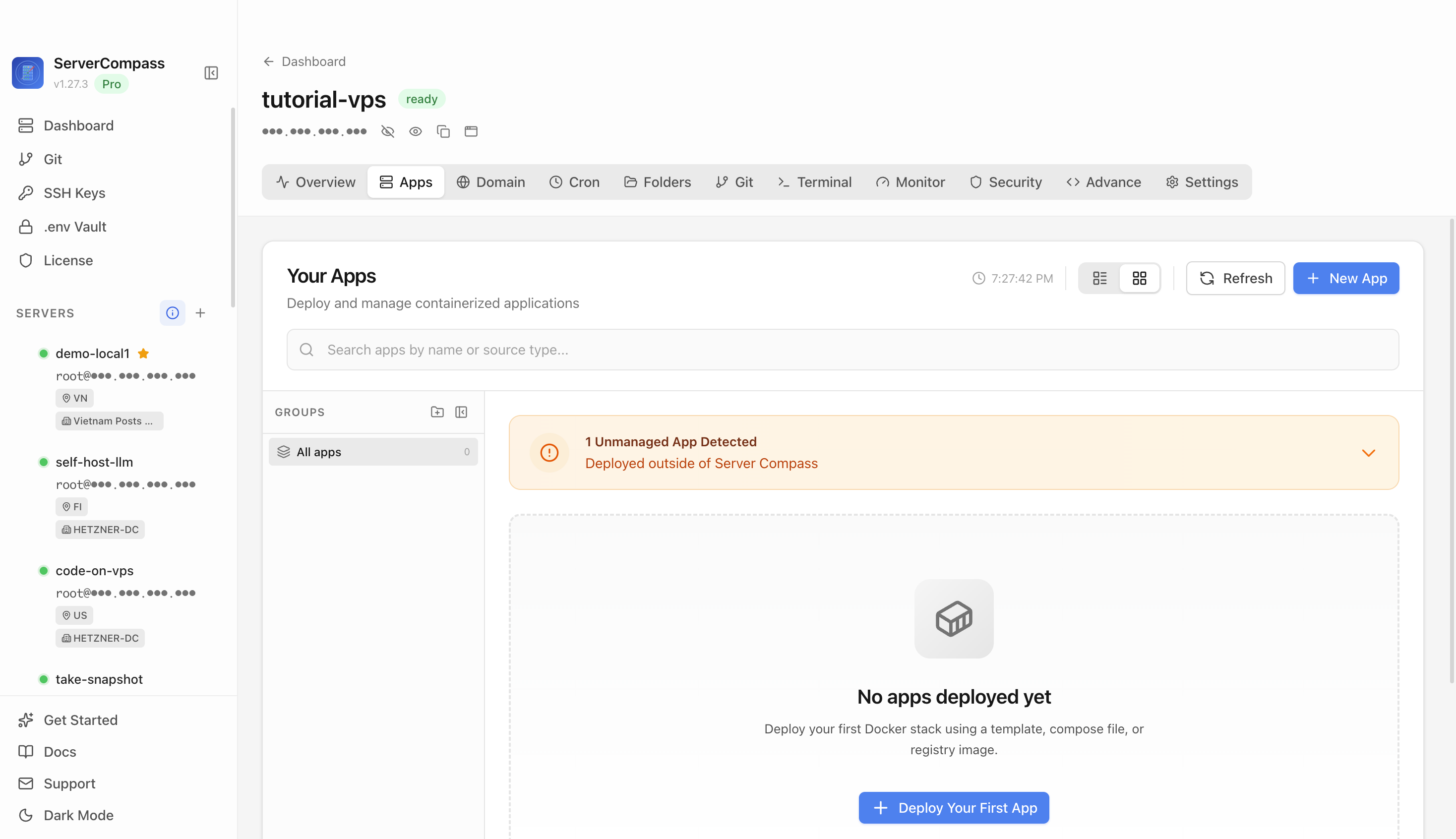 Server Compass Apps tab before creating a BookLore app
