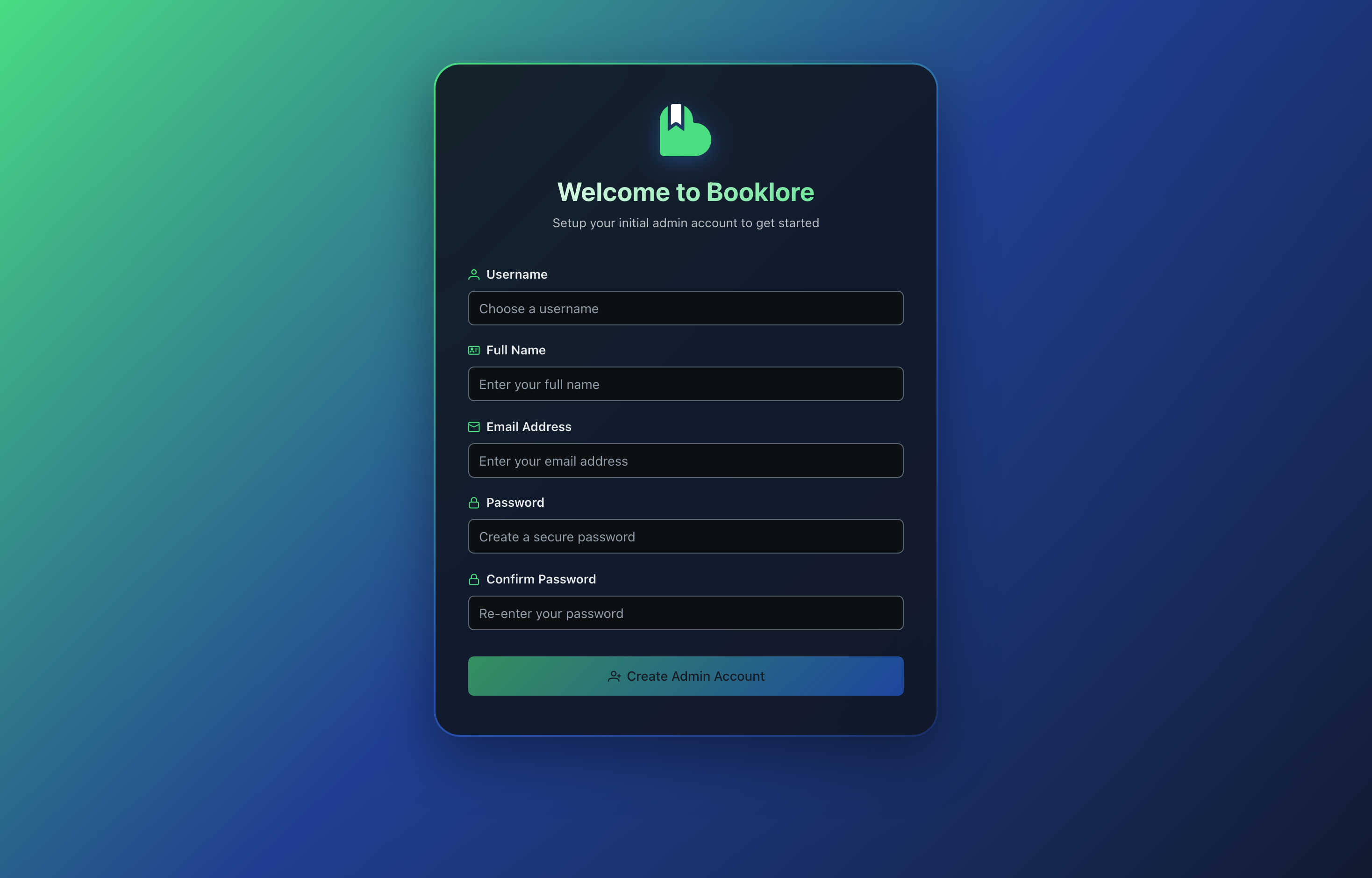 The deployed BookLore web UI loaded in a browser