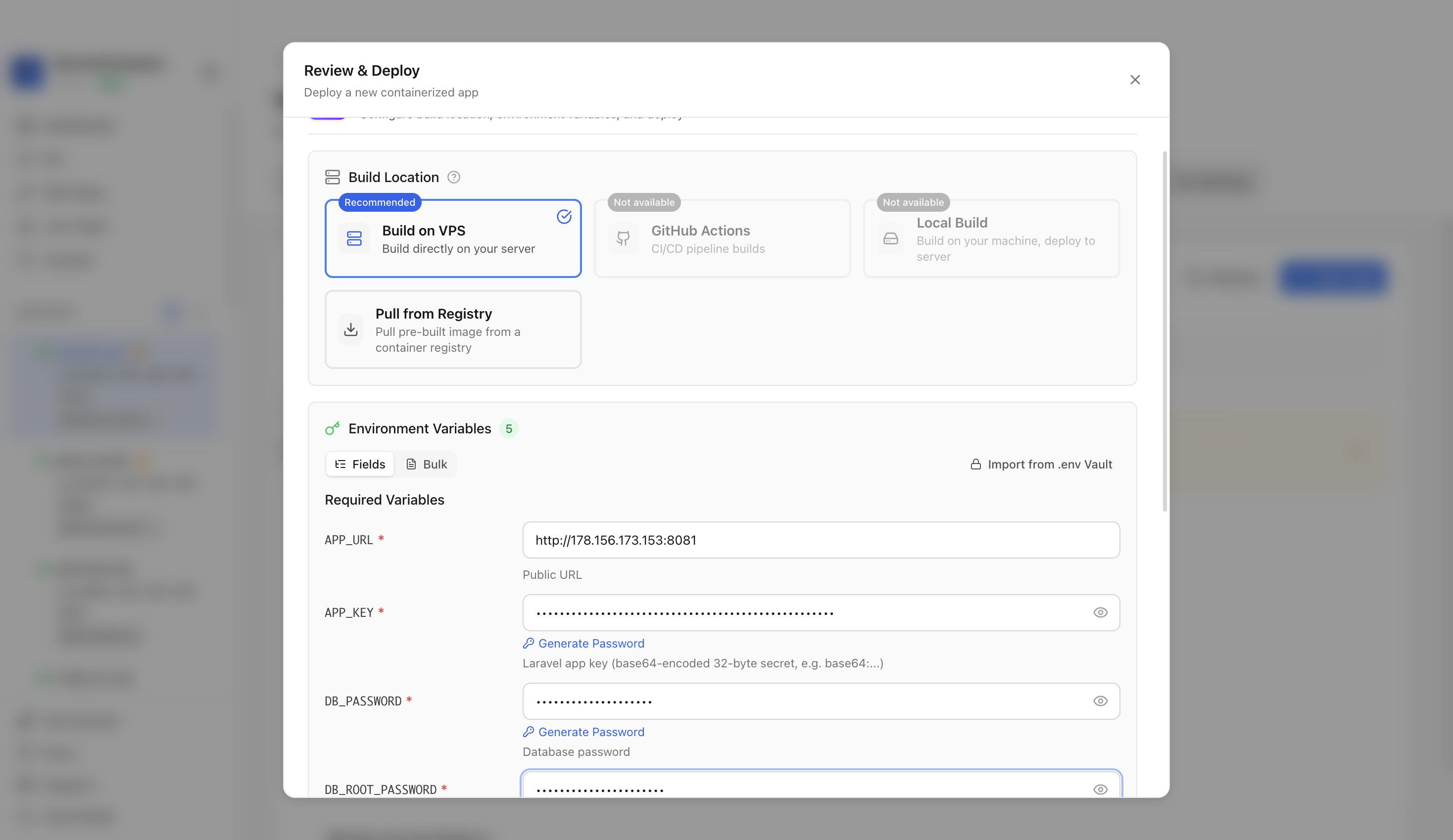 Reviewing BookStack environment variables and port before deployment
