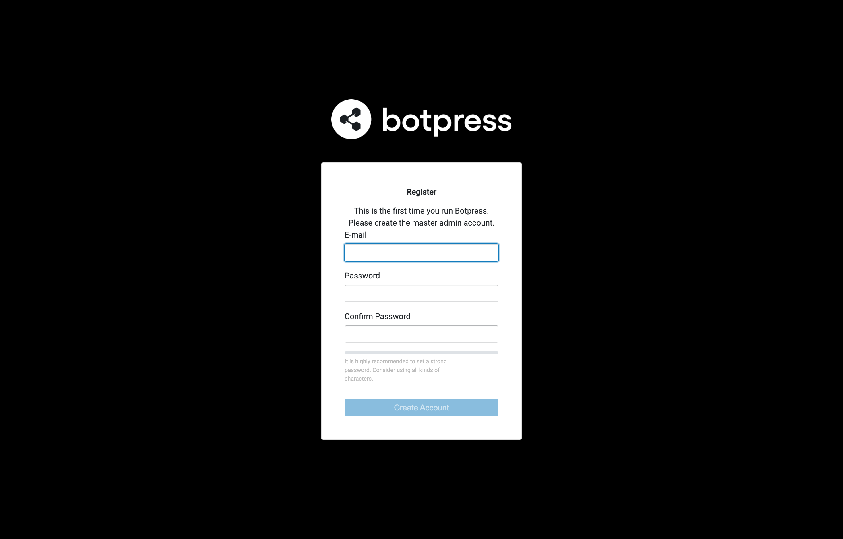 The deployed Botpress web UI loaded in a browser