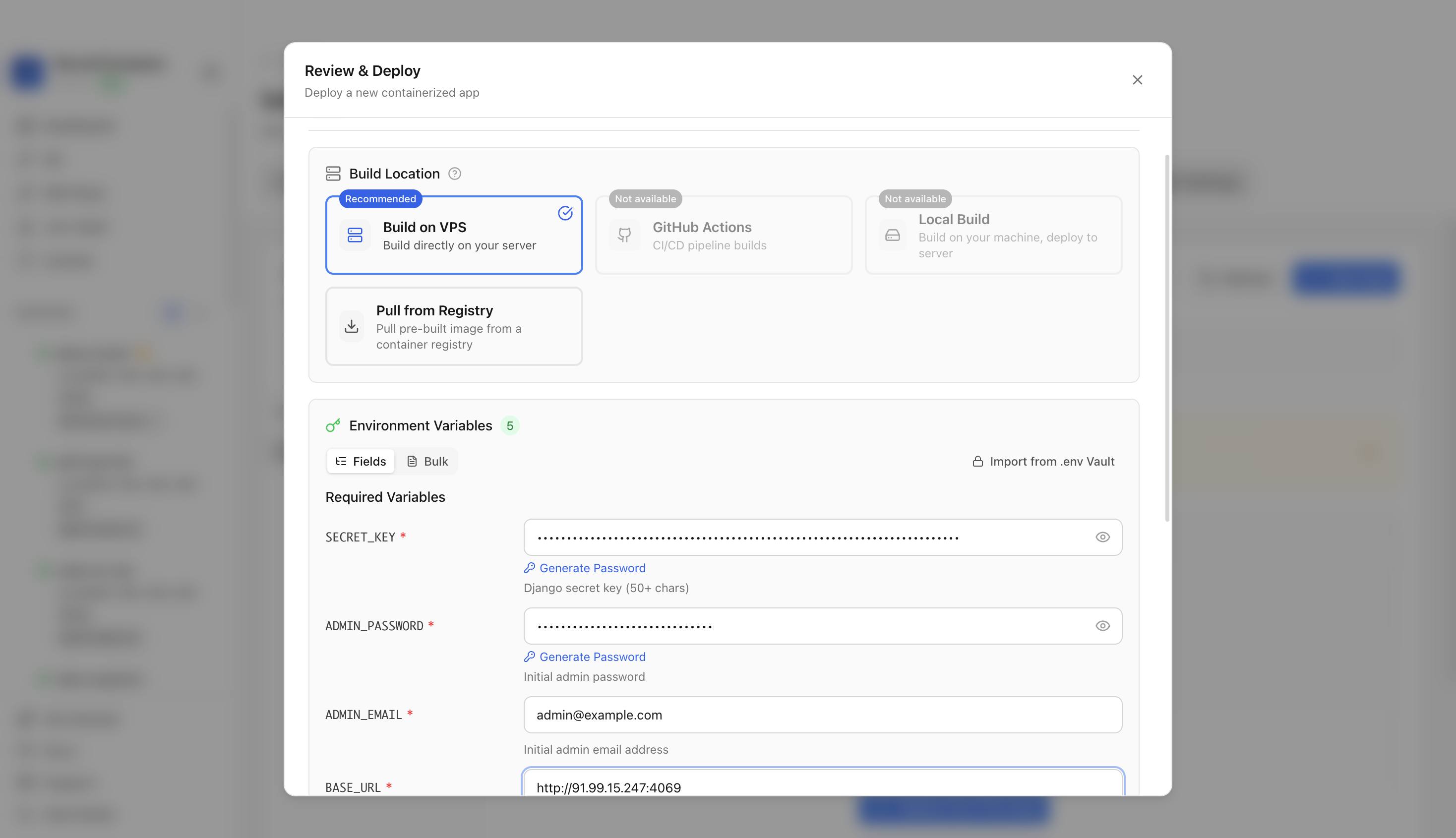 Reviewing Bugsink web port before deployment