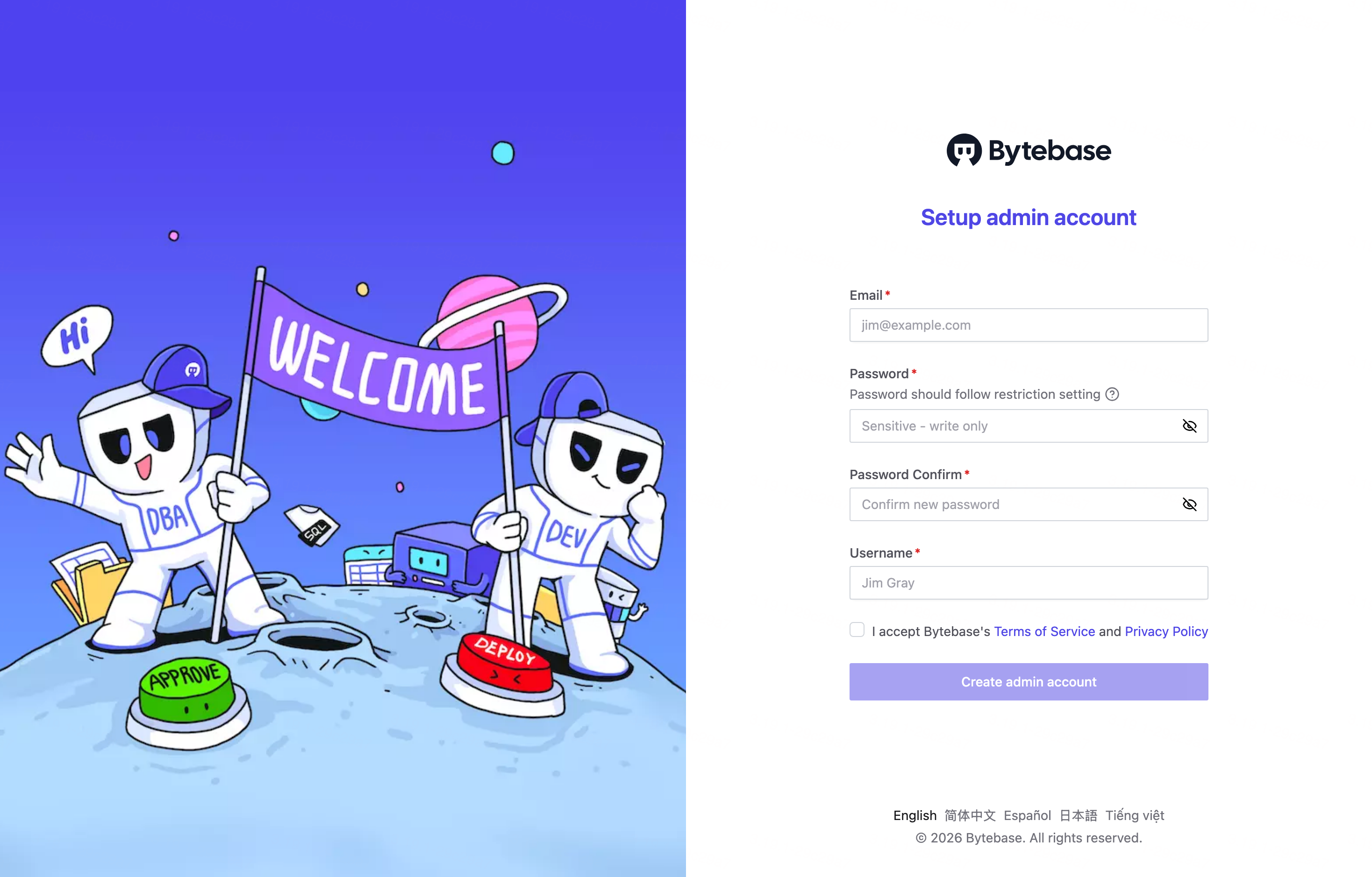 The deployed Bytebase web UI loaded in a browser