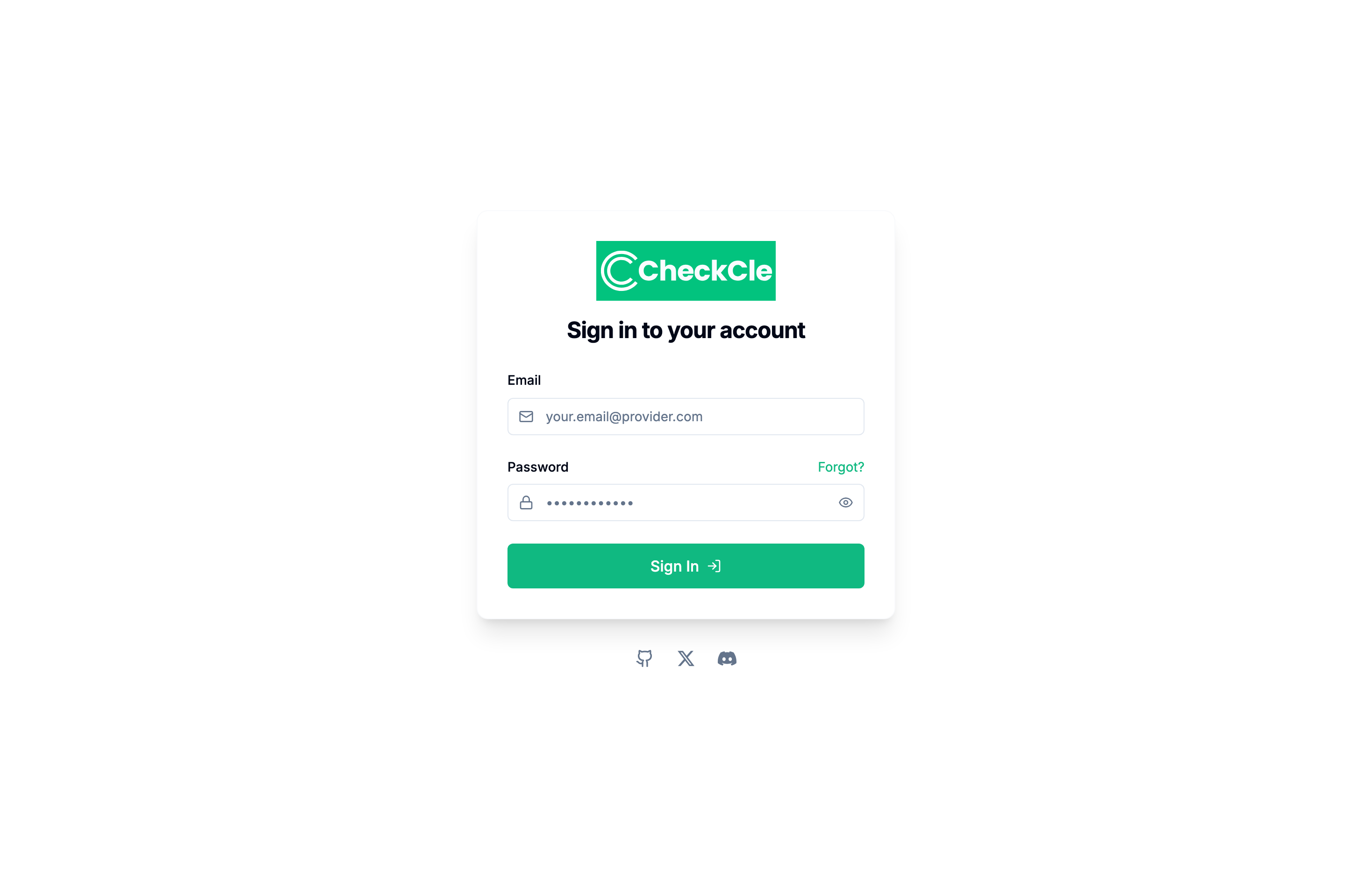 The deployed CheckCle web UI loaded in a browser