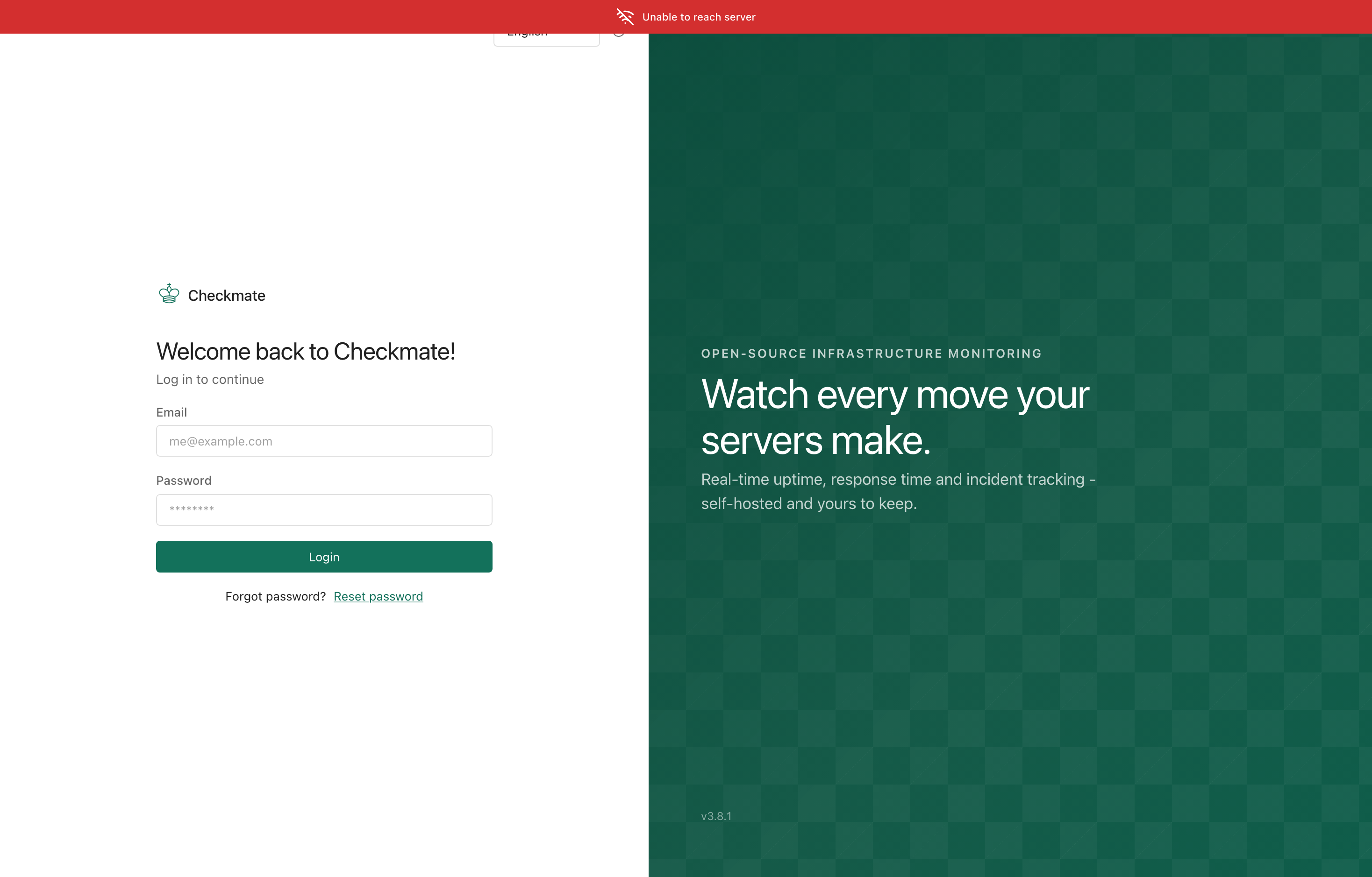 The deployed Checkmate web UI loaded in a browser