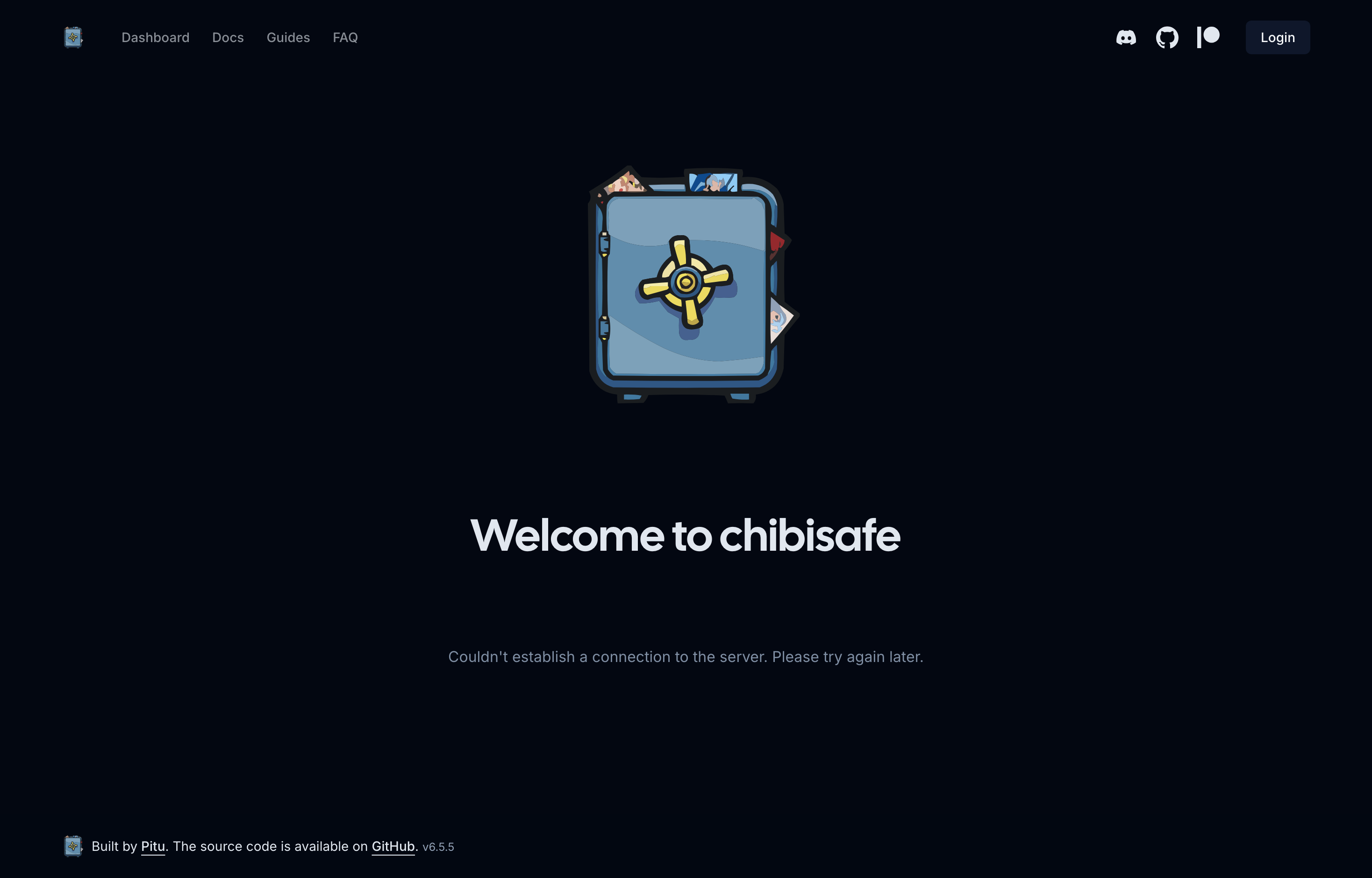The deployed Chibisafe web UI loaded in a browser