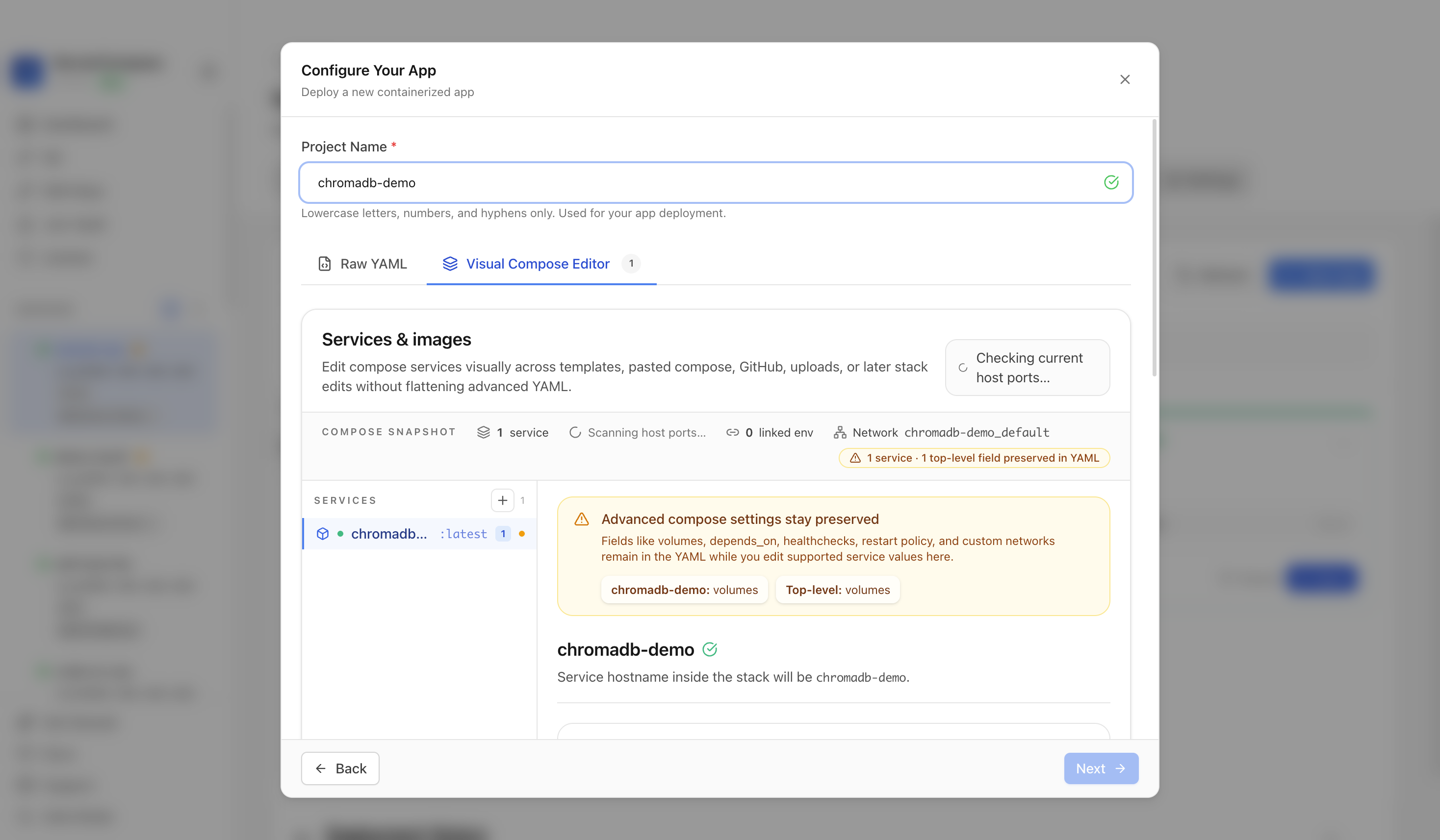 Reviewing Chroma project settings and compose services