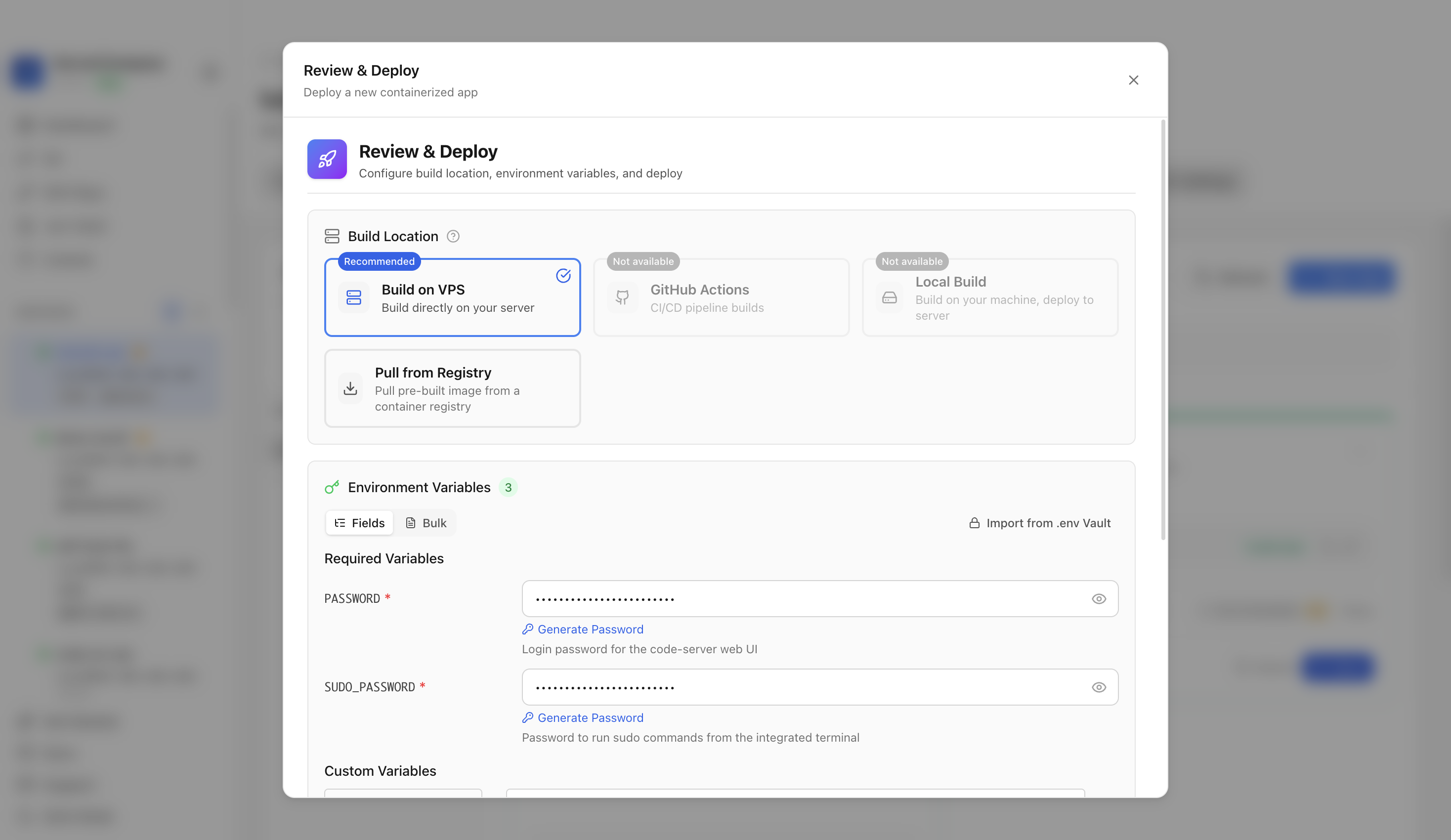 Reviewing Cloud IDE environment variables and port before deployment