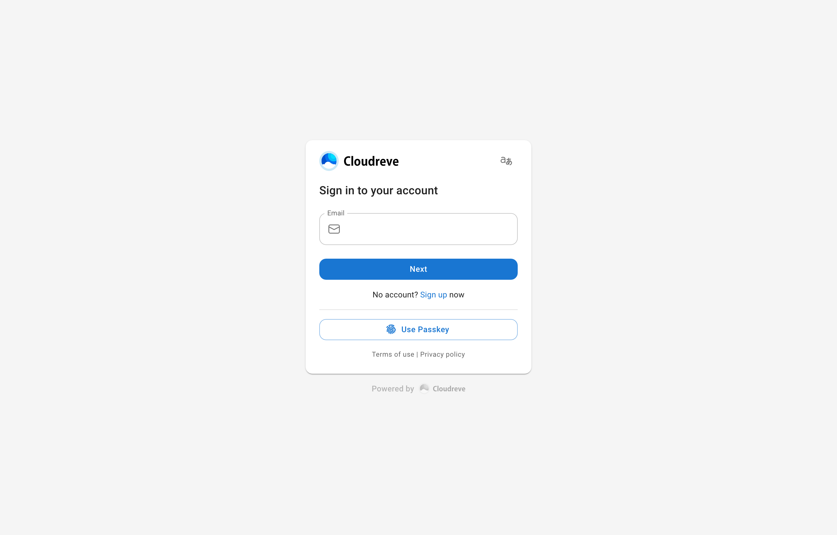 The deployed Cloudreve web UI loaded in a browser