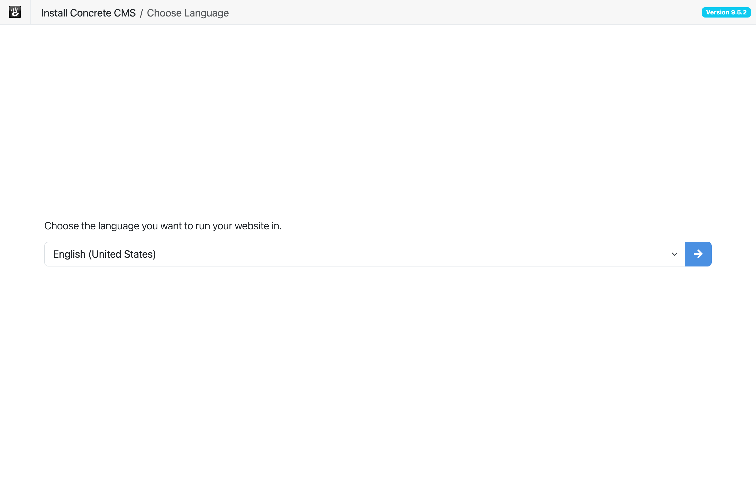 The deployed Concrete CMS install wizard loaded in a browser