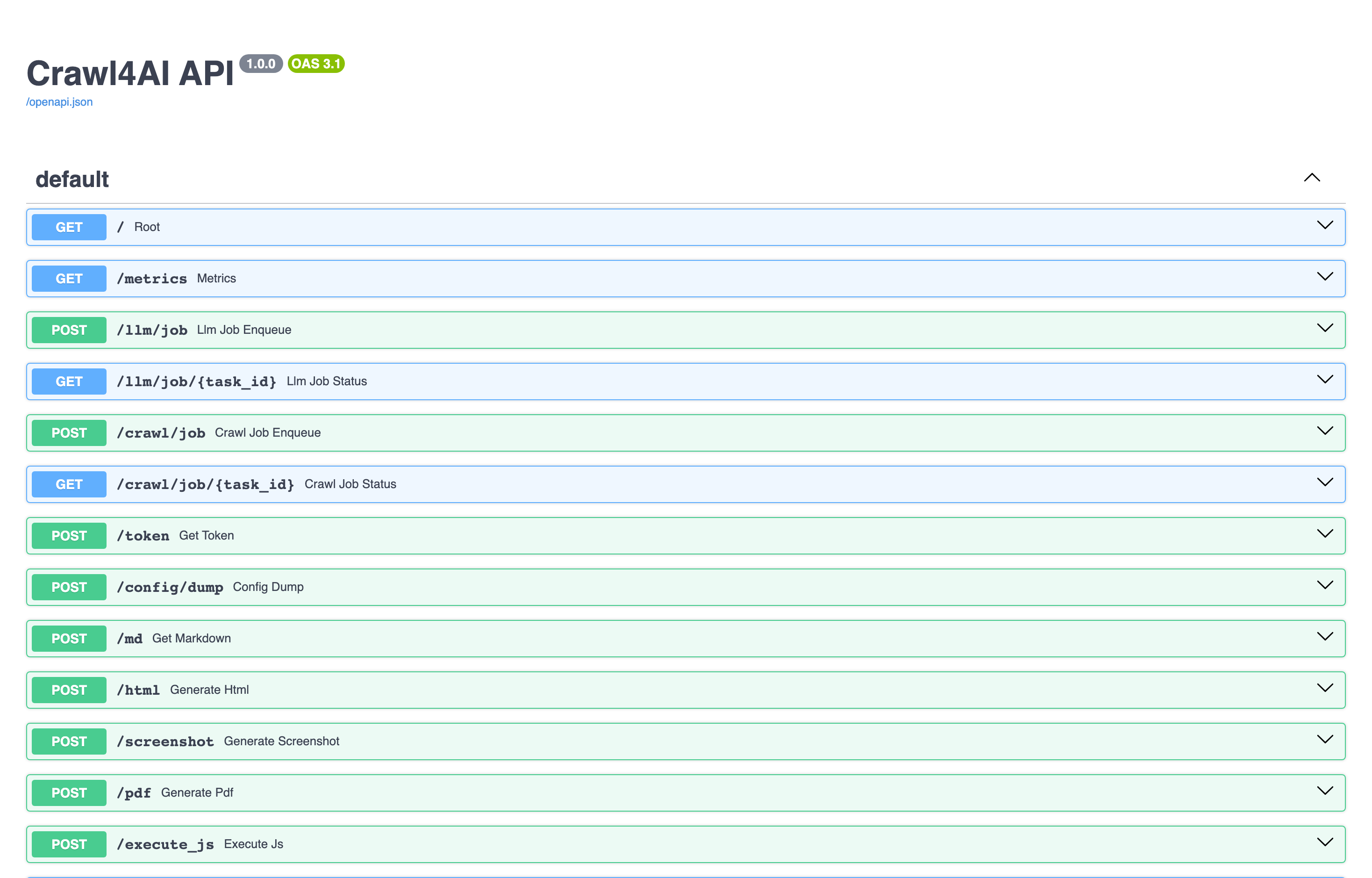 The deployed Crawl4AI web UI loaded in a browser