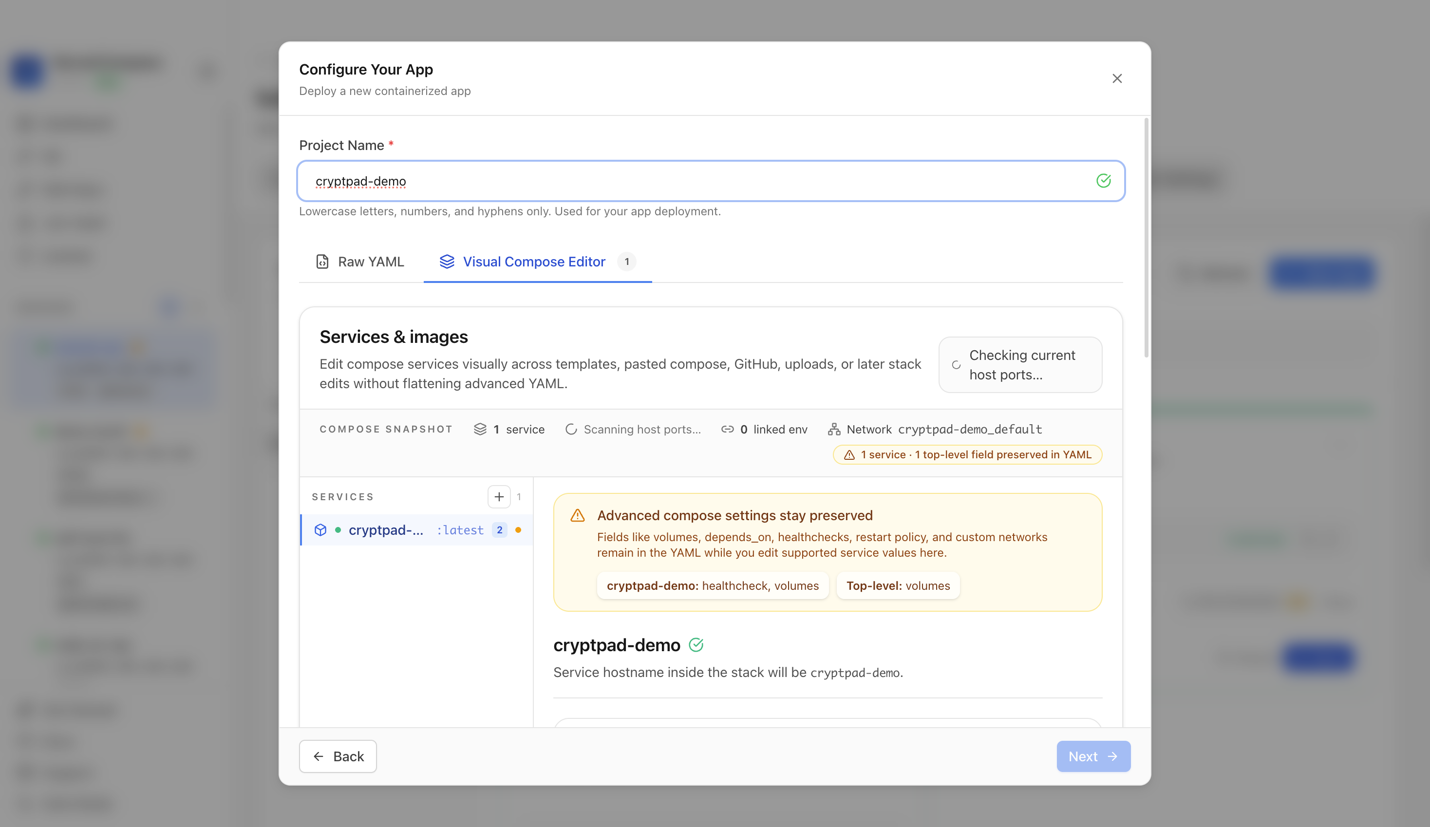 Reviewing CryptPad project settings and compose services