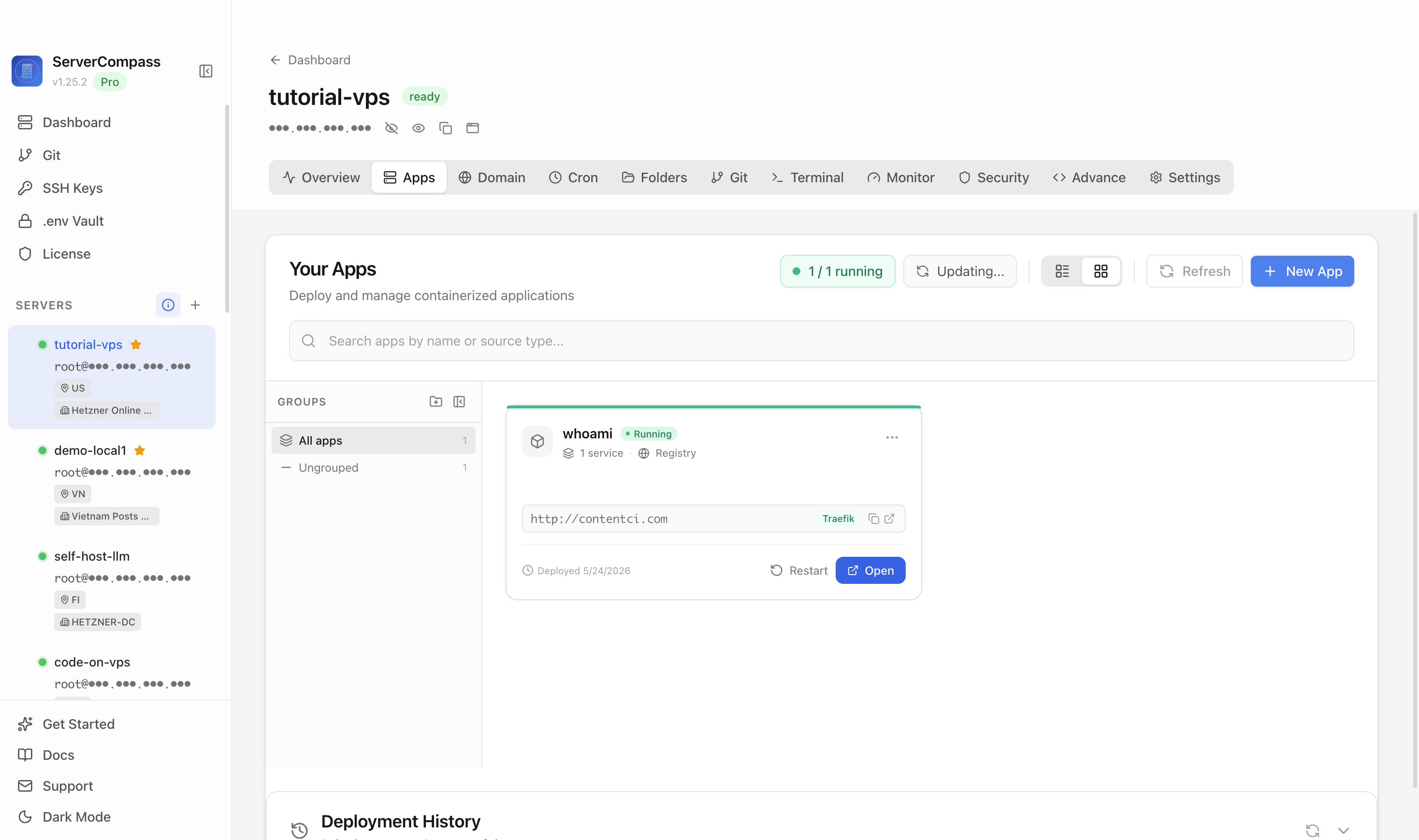 Server Compass Apps tab before creating a Dify app