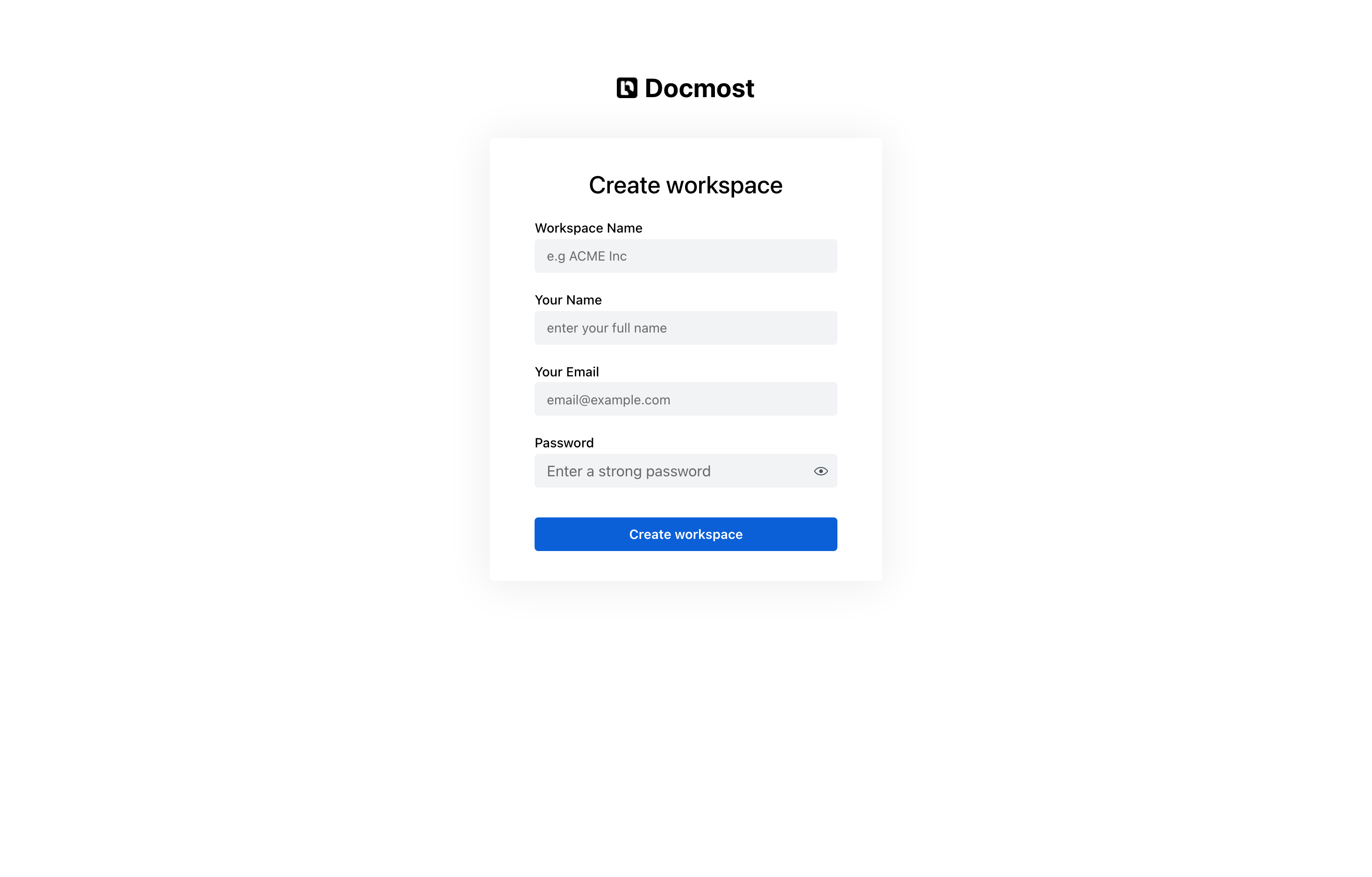 The deployed Docmost web UI loaded in a browser
