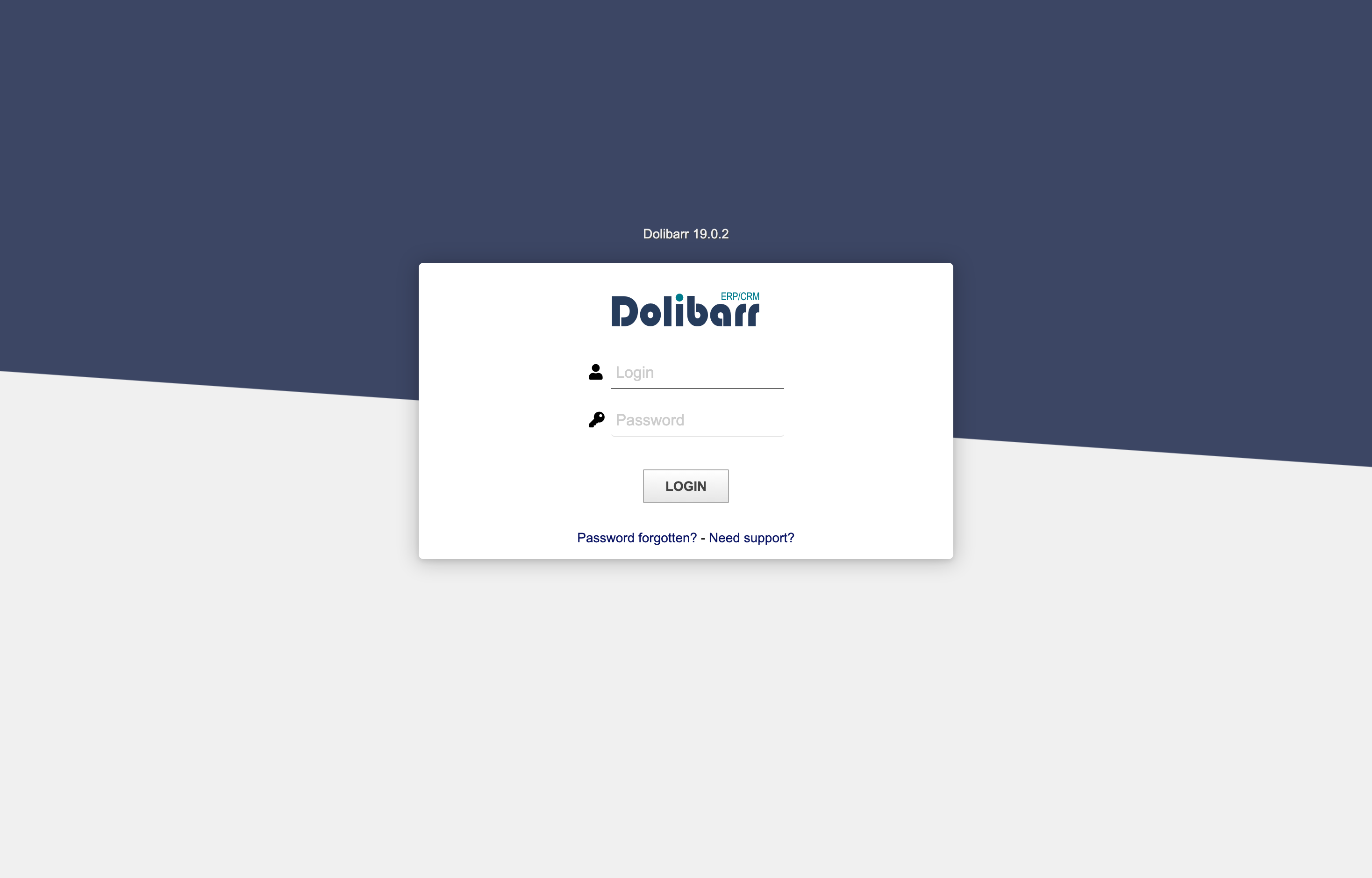 The deployed Dolibarr web UI loaded in a browser