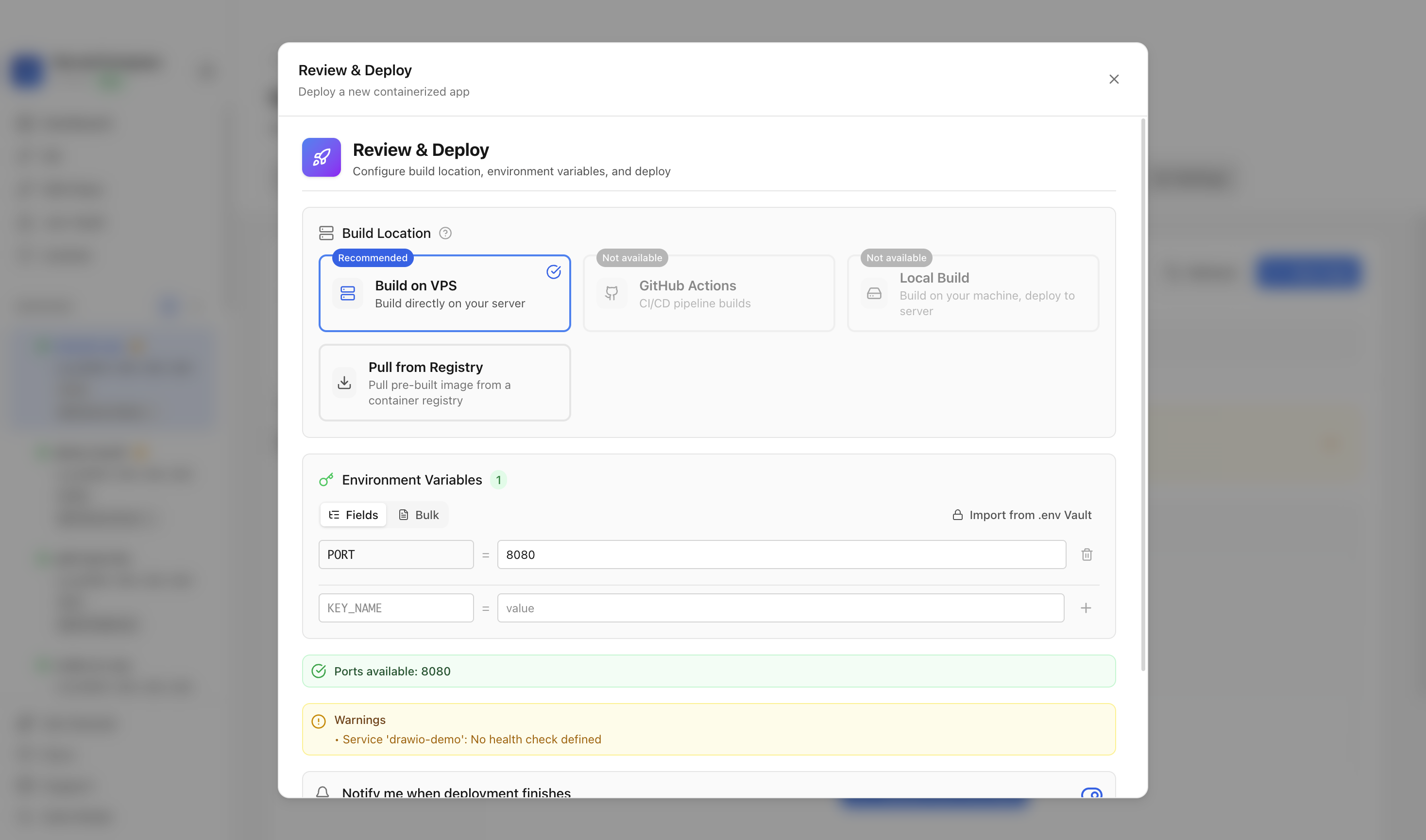 Reviewing Draw.io environment variables and port before deployment