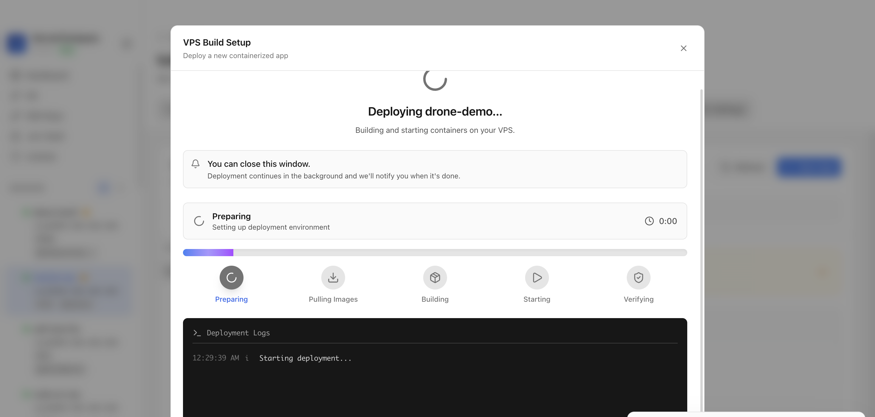 Server Compass deploying the Drone CI template on the VPS