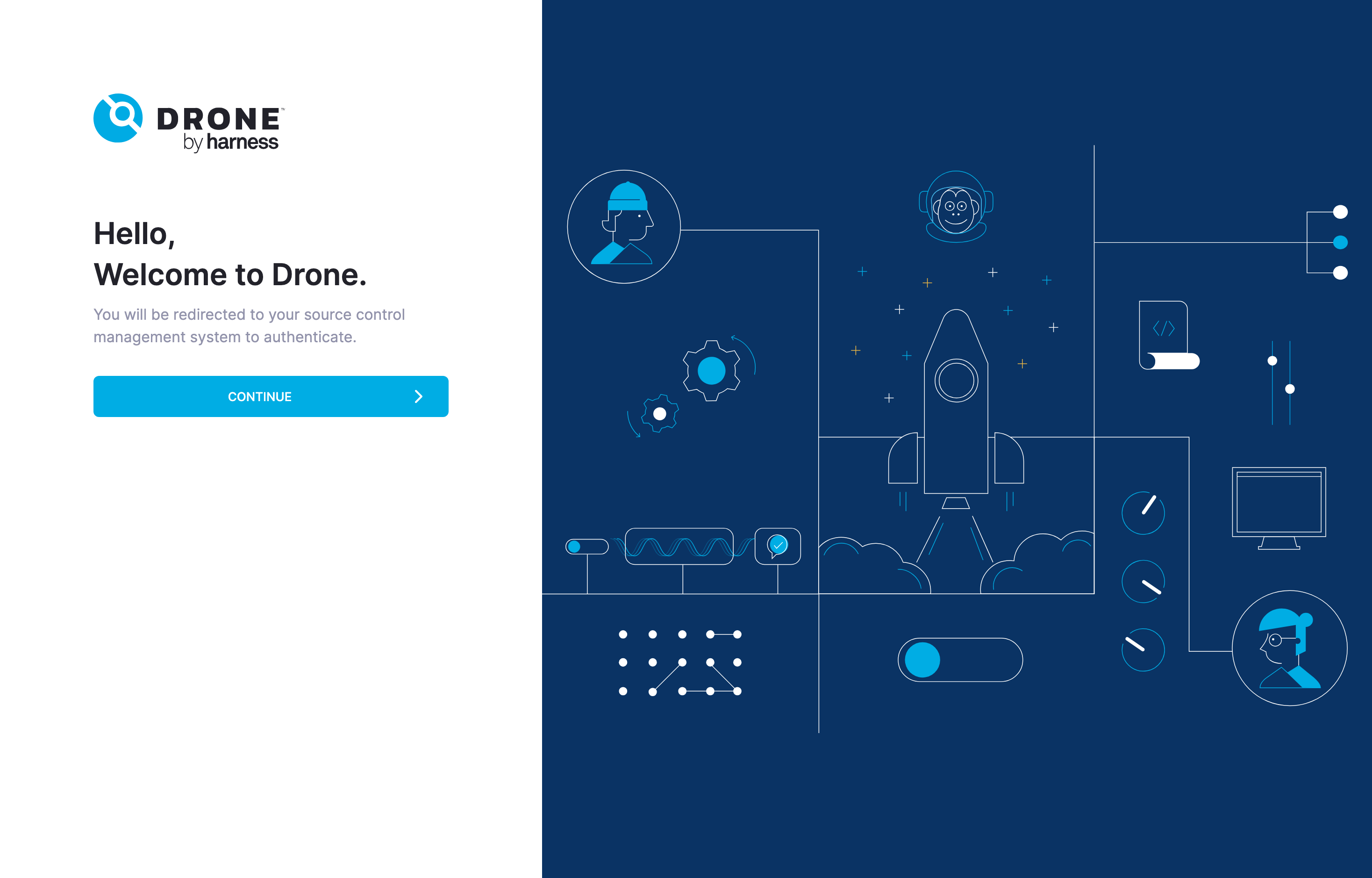 The deployed Drone CI web UI loaded in a browser