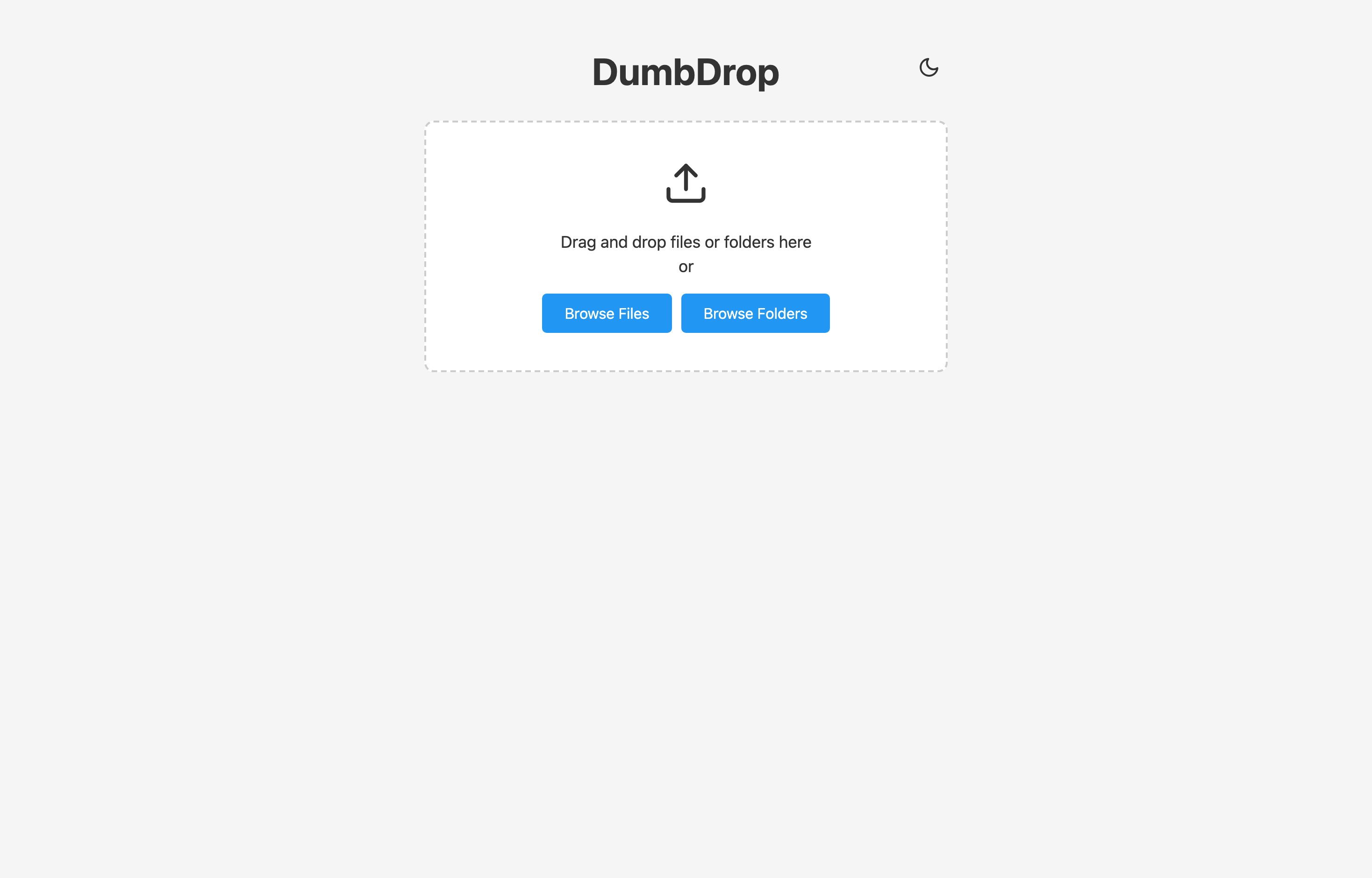 The deployed DumbDrop web UI loaded in a browser