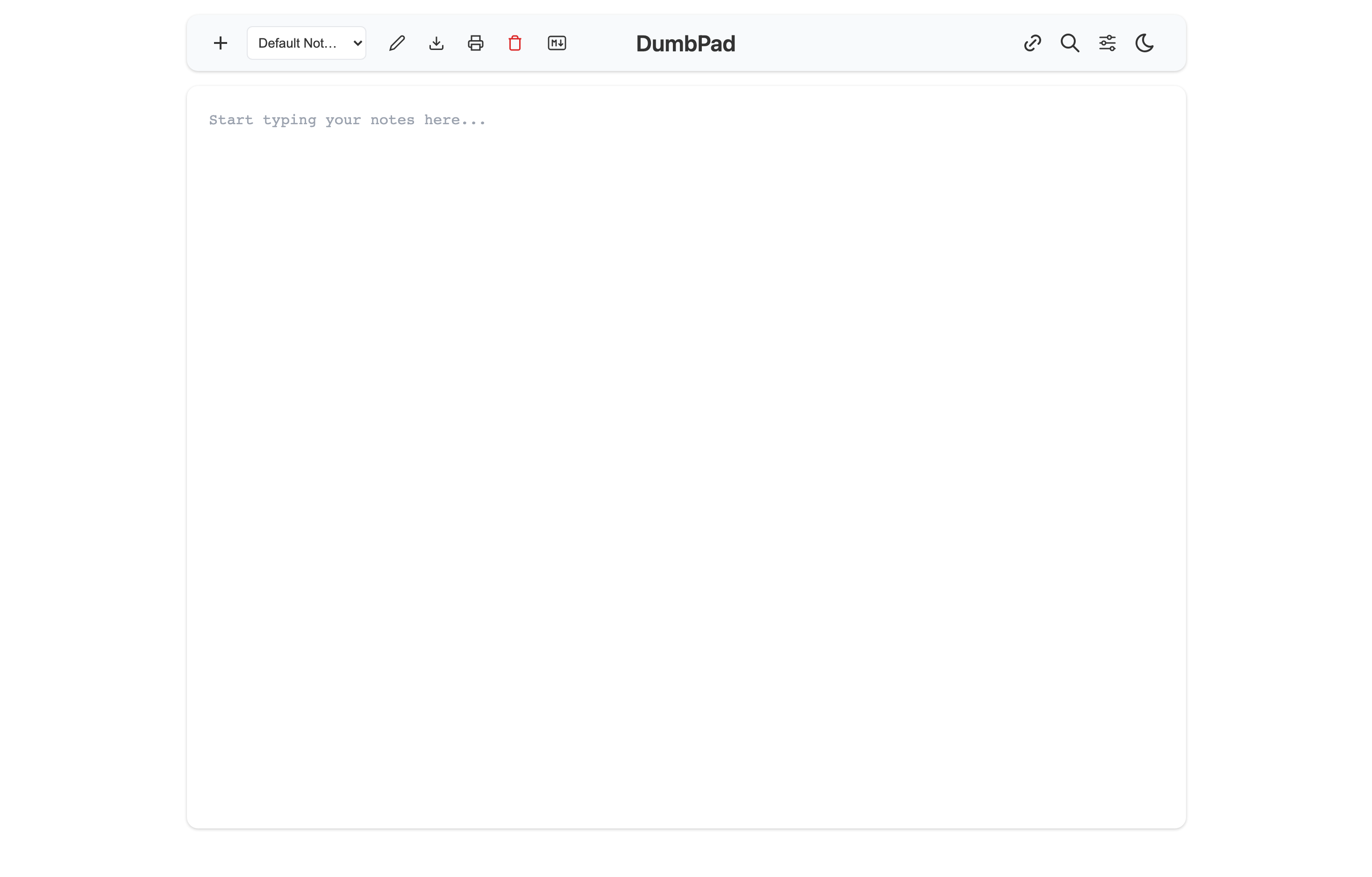 The deployed DumbPad web UI loaded in a browser