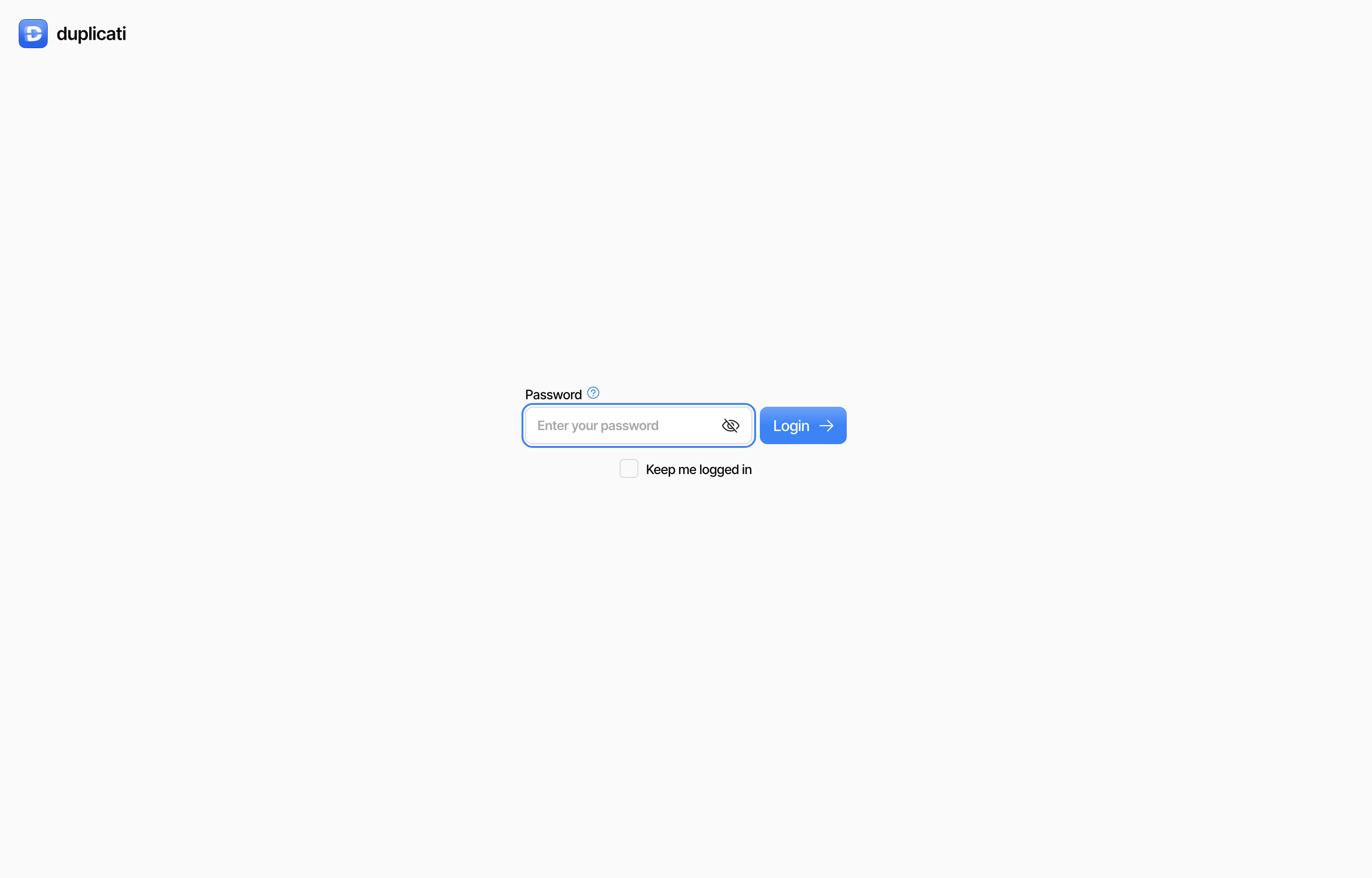 The deployed Duplicati web UI loaded in a browser