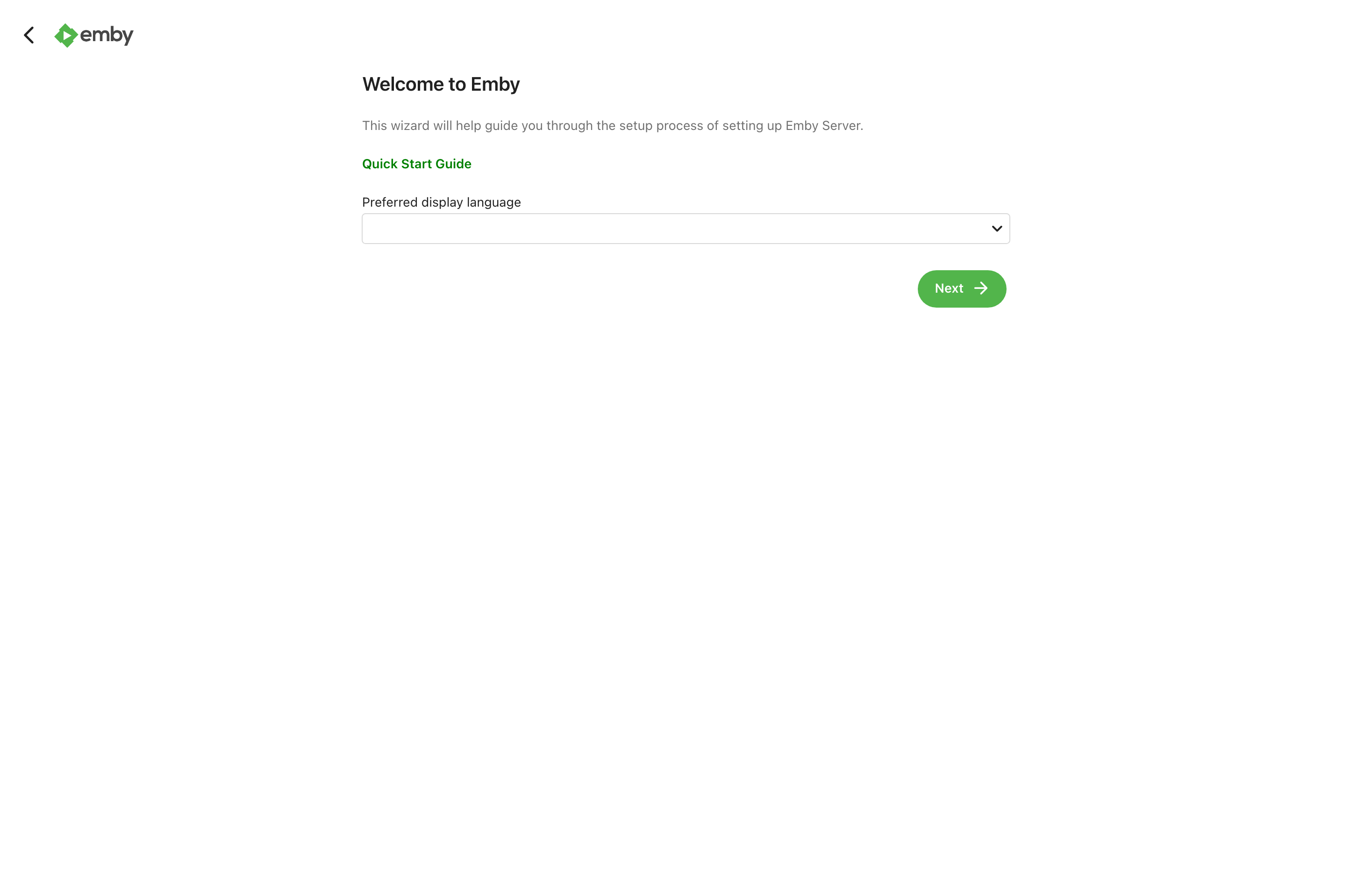 The deployed Emby web UI loaded in a browser