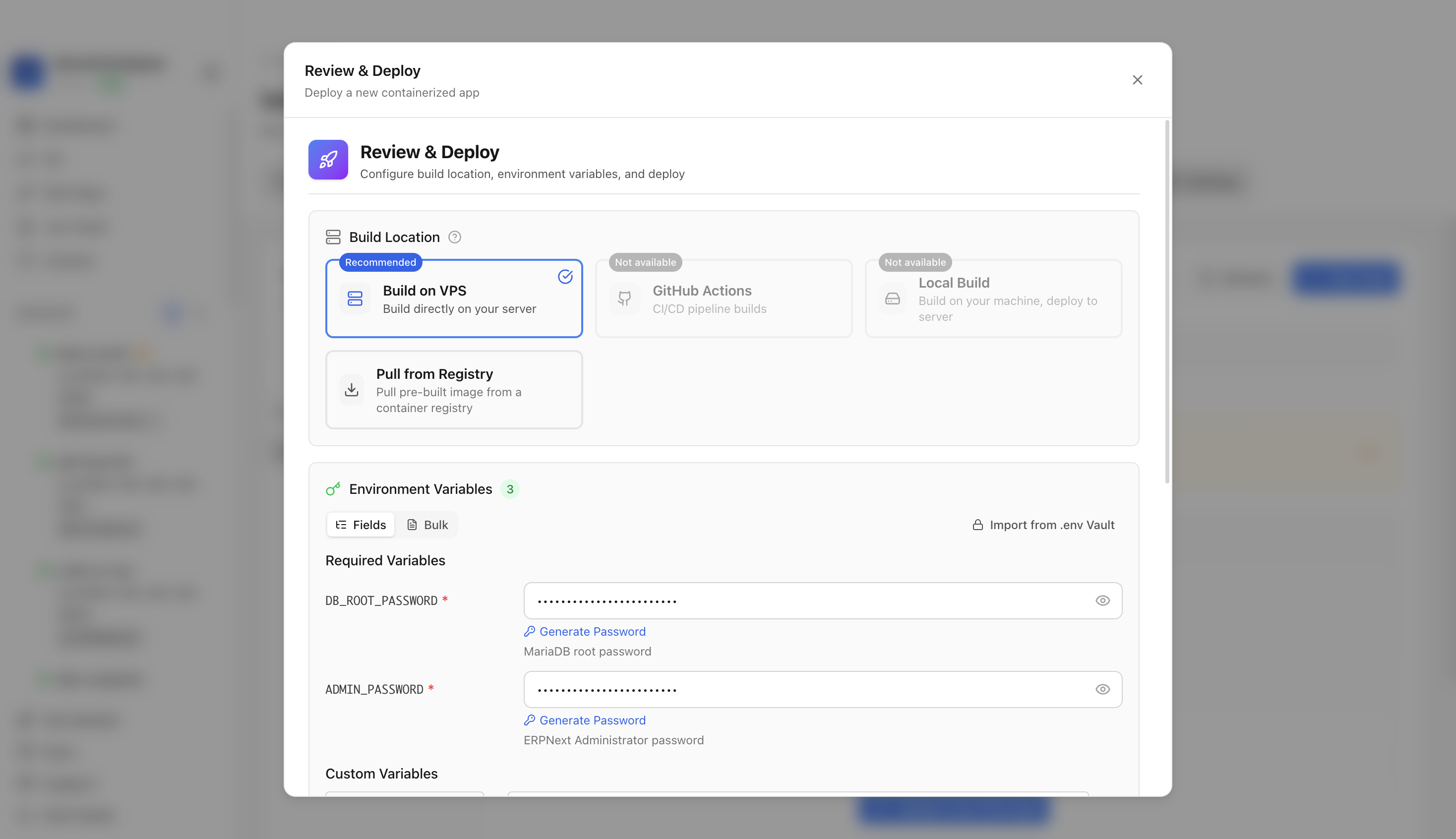 Reviewing ERPNext environment variables and port before deployment