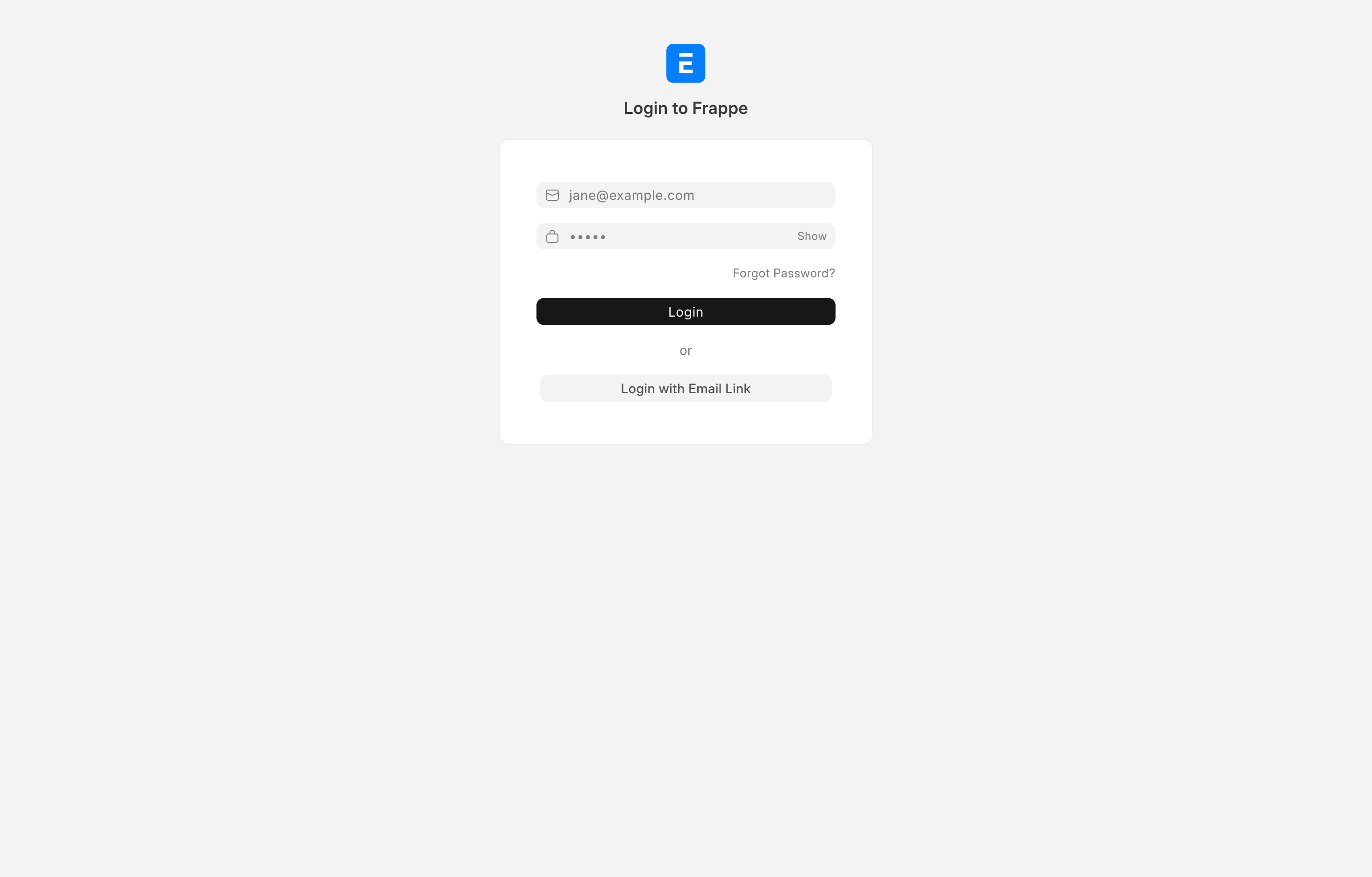The deployed ERPNext login page loaded in a browser