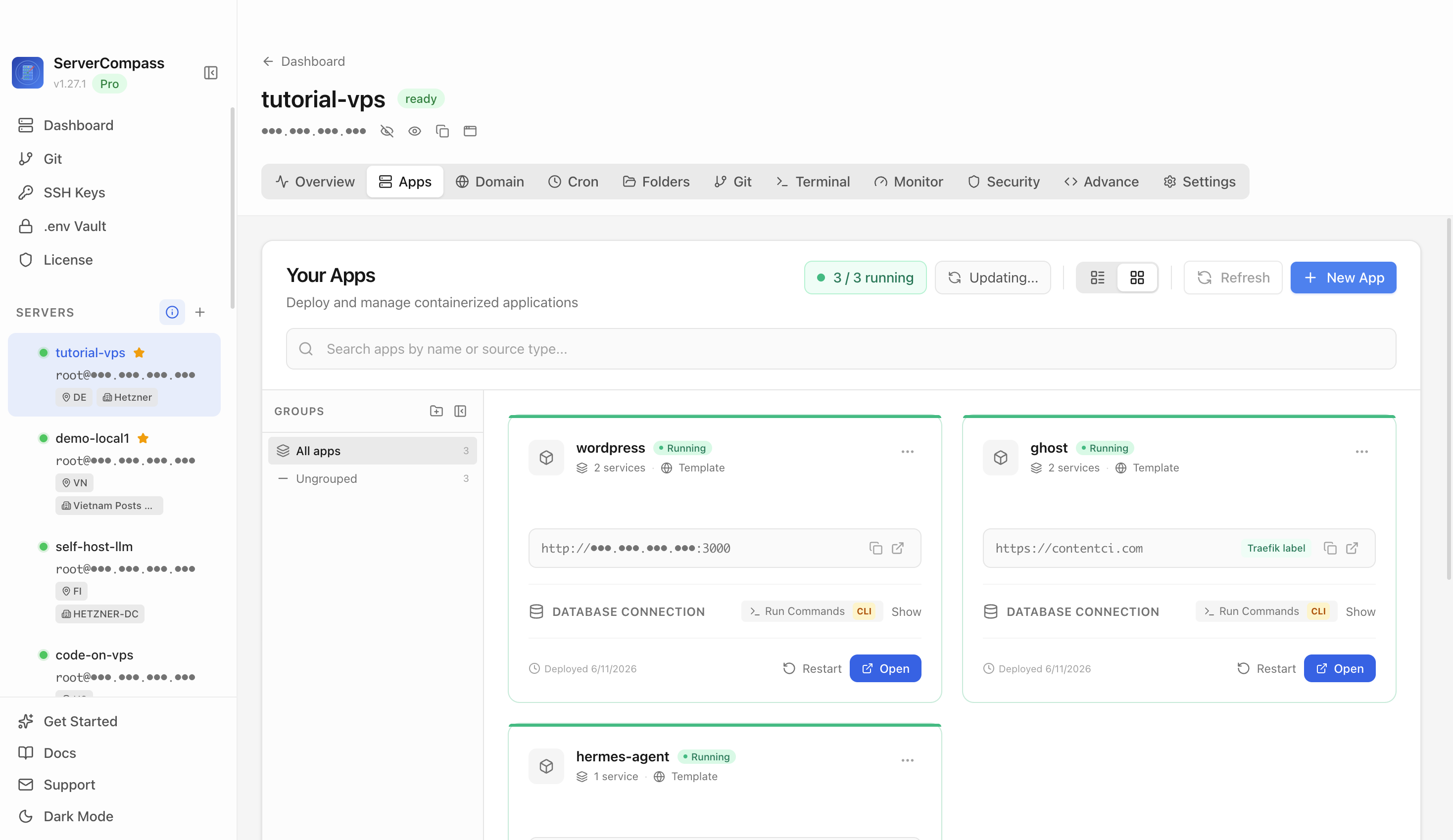 Server Compass Apps tab before creating a FerretDB app