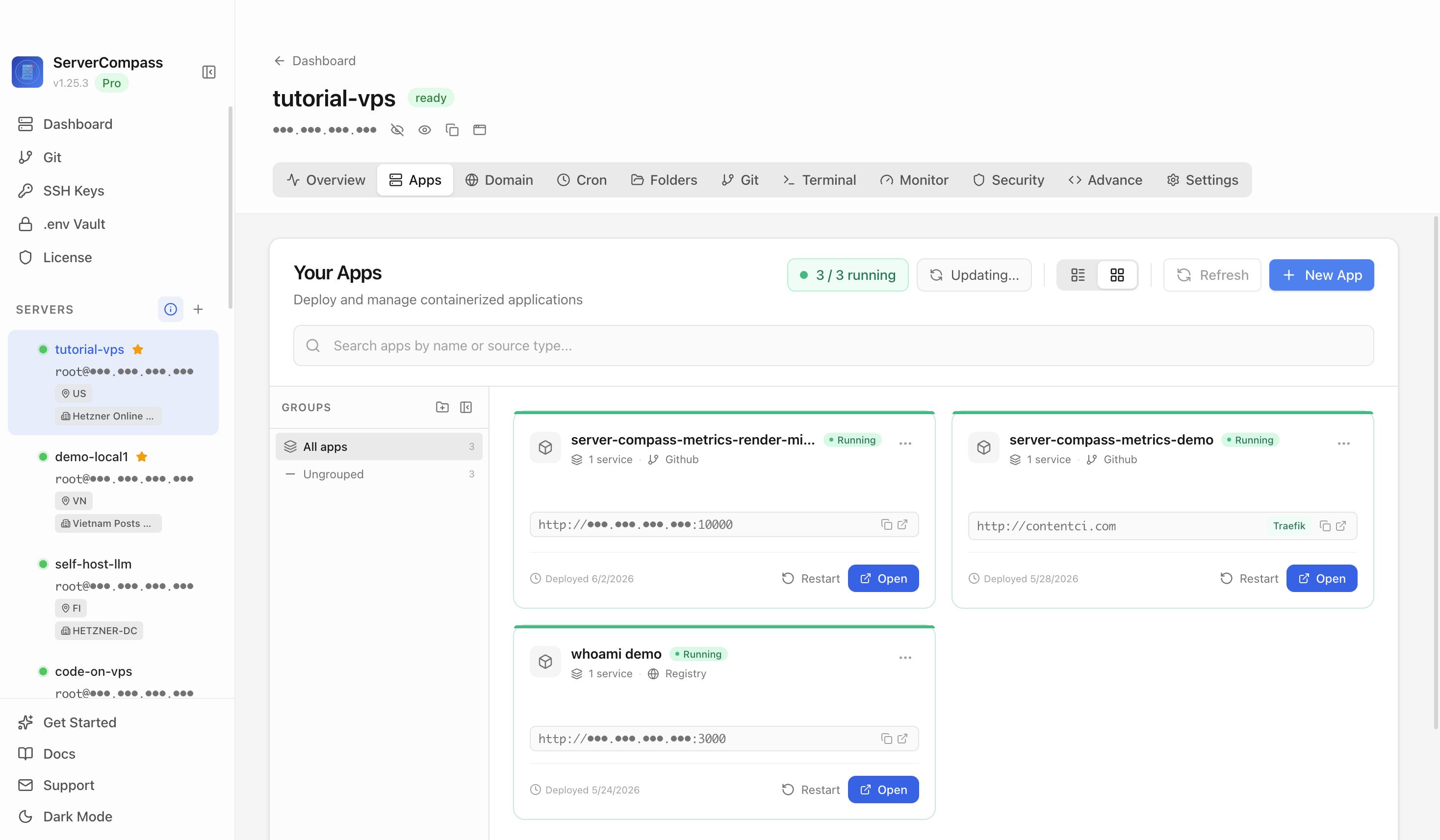 Server Compass Apps tab before creating a FileBrowser app