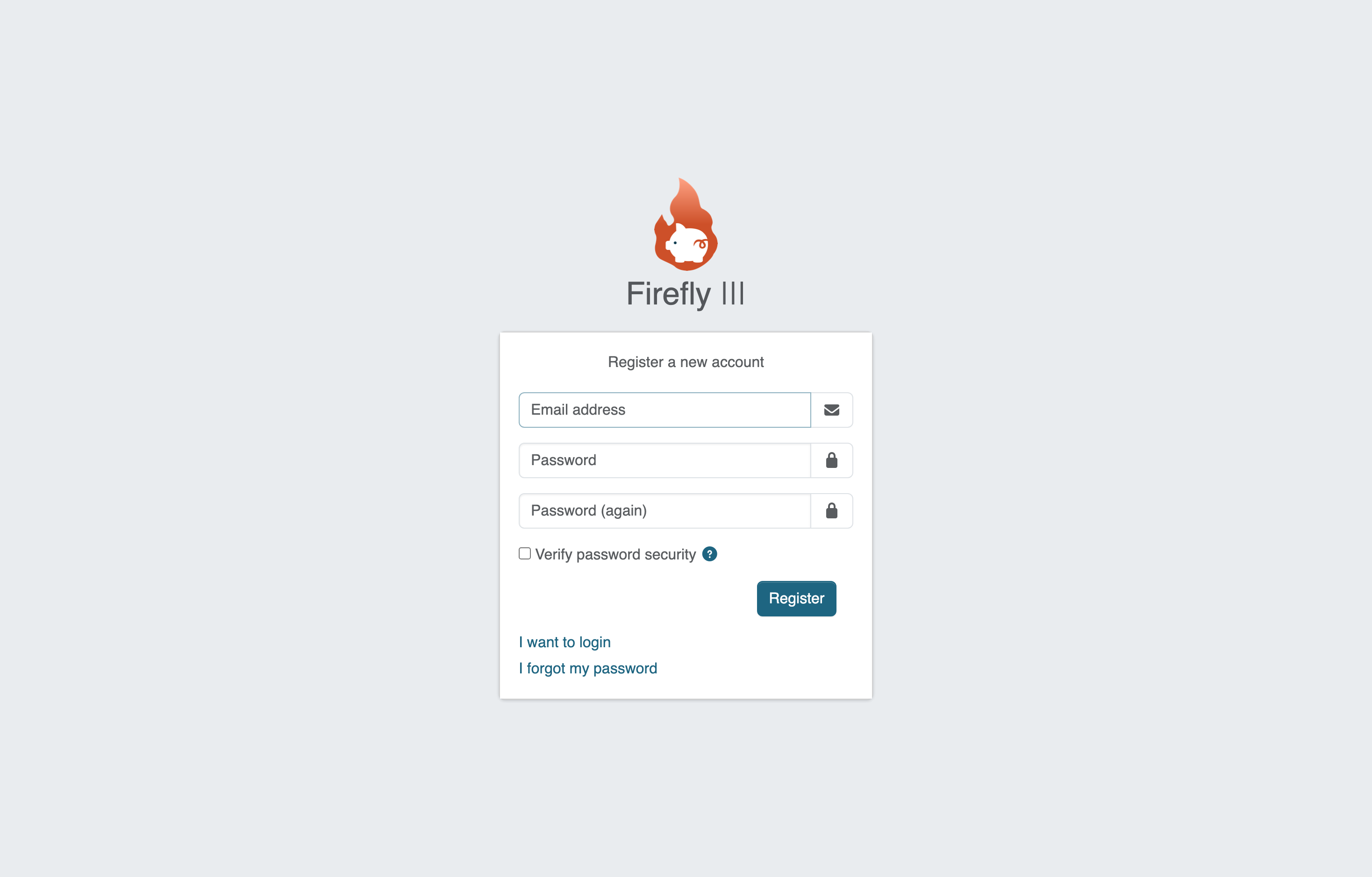 The deployed Firefly III web UI loaded in a browser