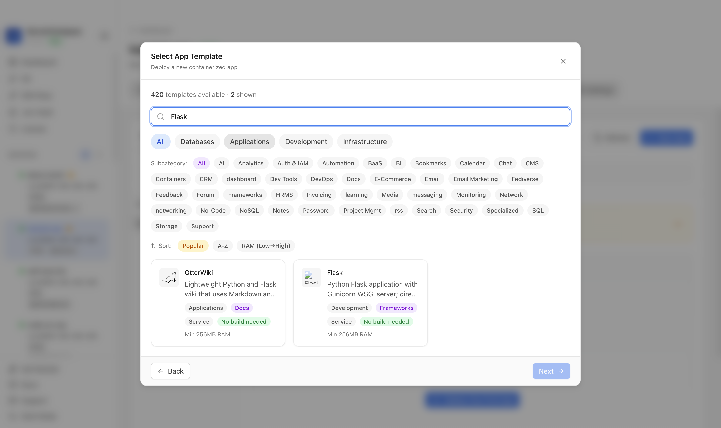 Searching for Flask in the Server Compass template picker