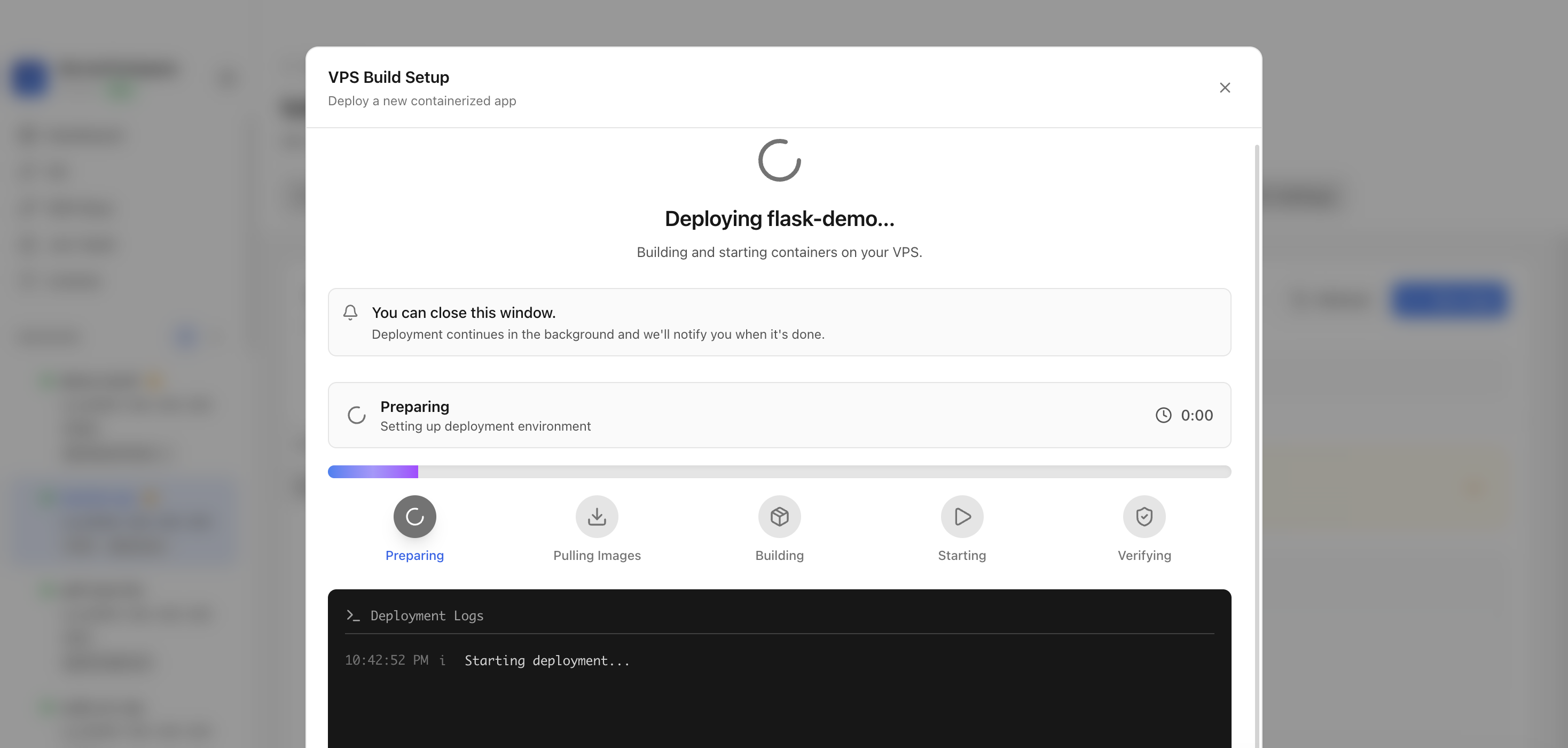 Server Compass deploying the Flask template on the VPS