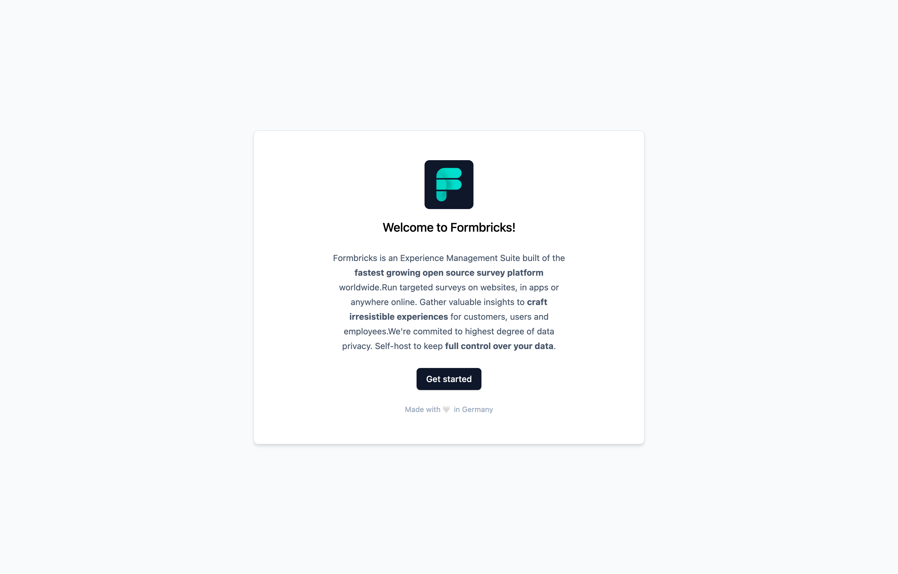 The deployed Formbricks web UI loaded in a browser