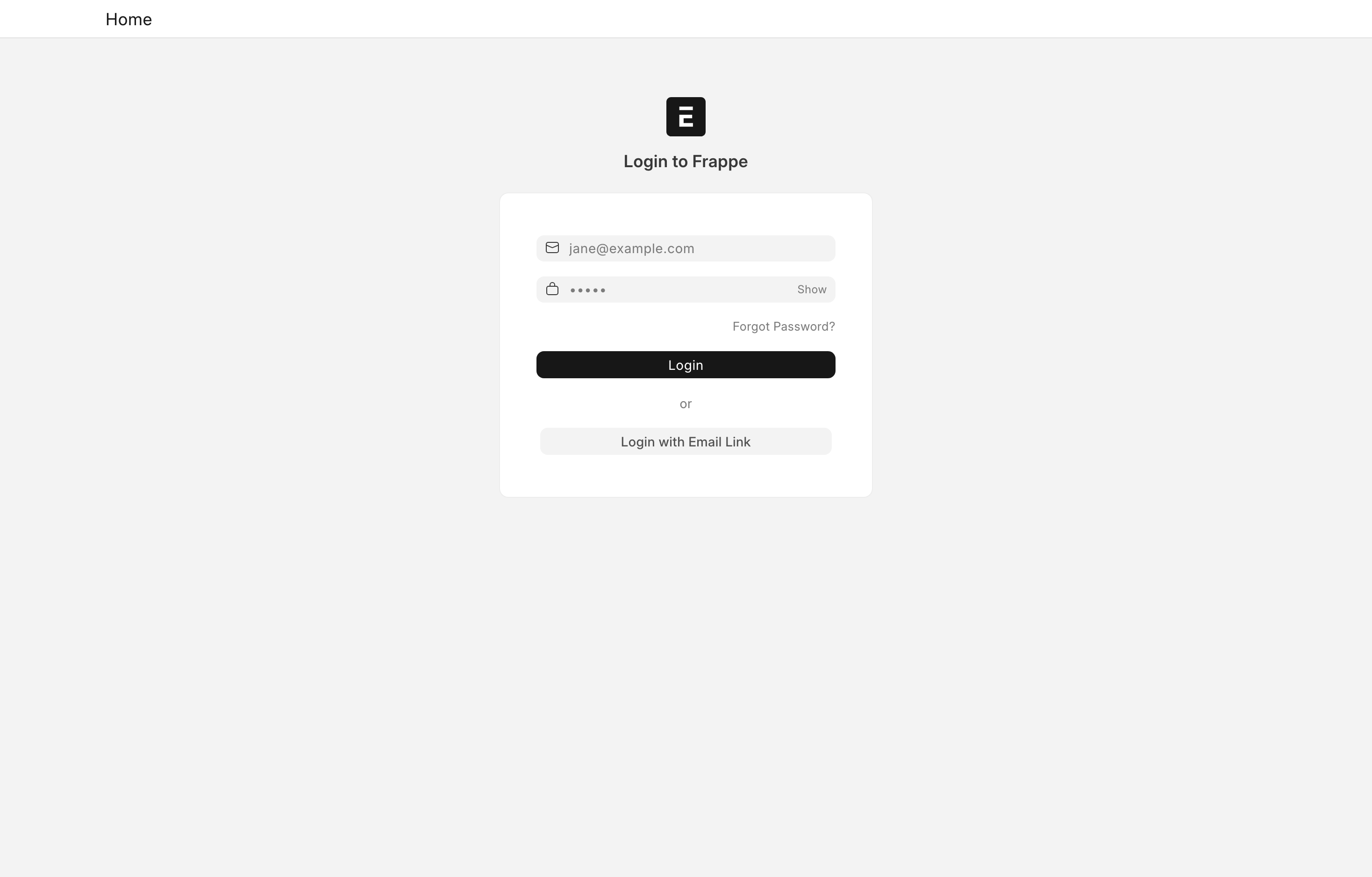 The deployed Frappe HR login page loaded in a browser