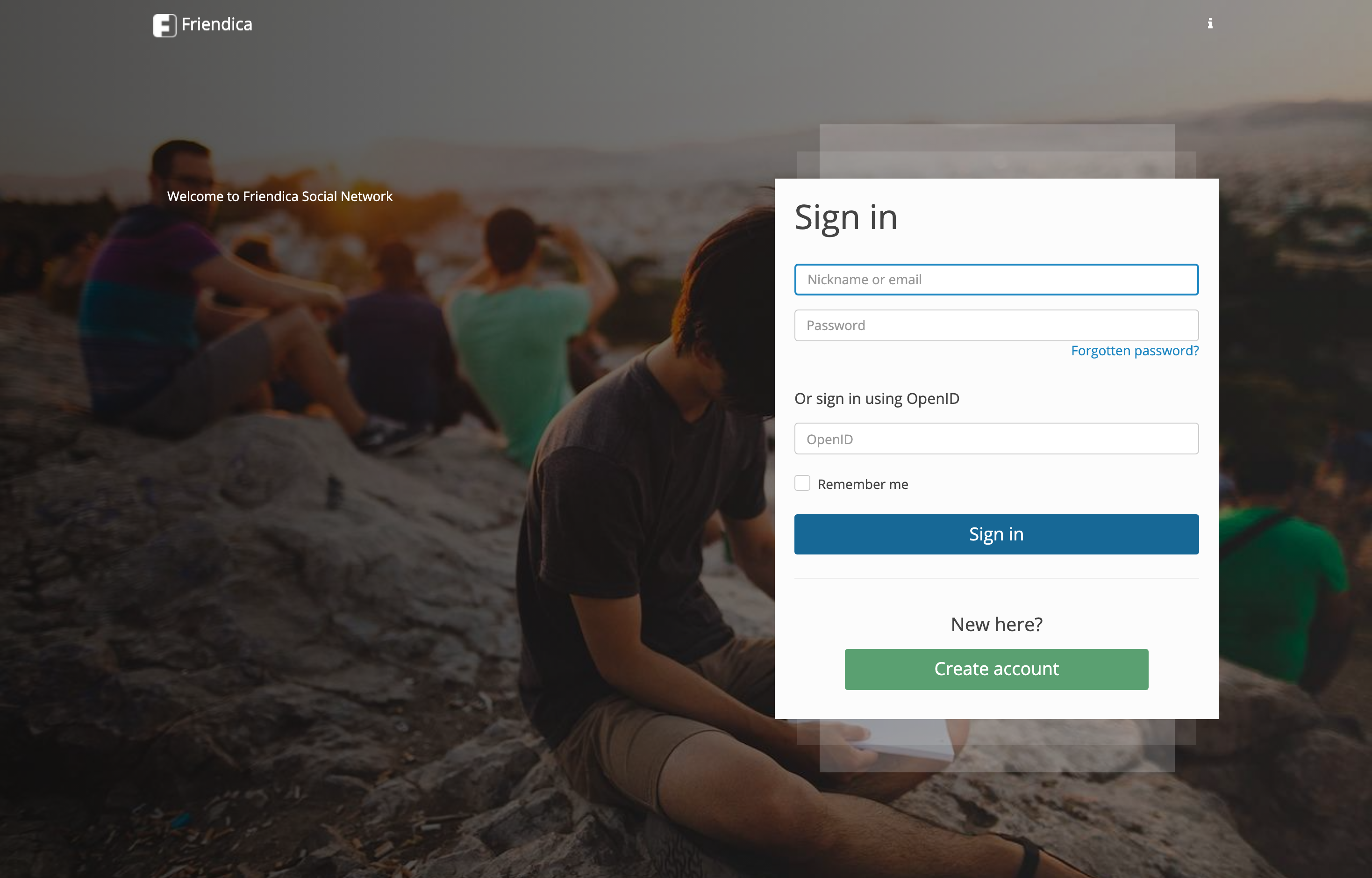 The deployed Friendica web UI loaded in a browser